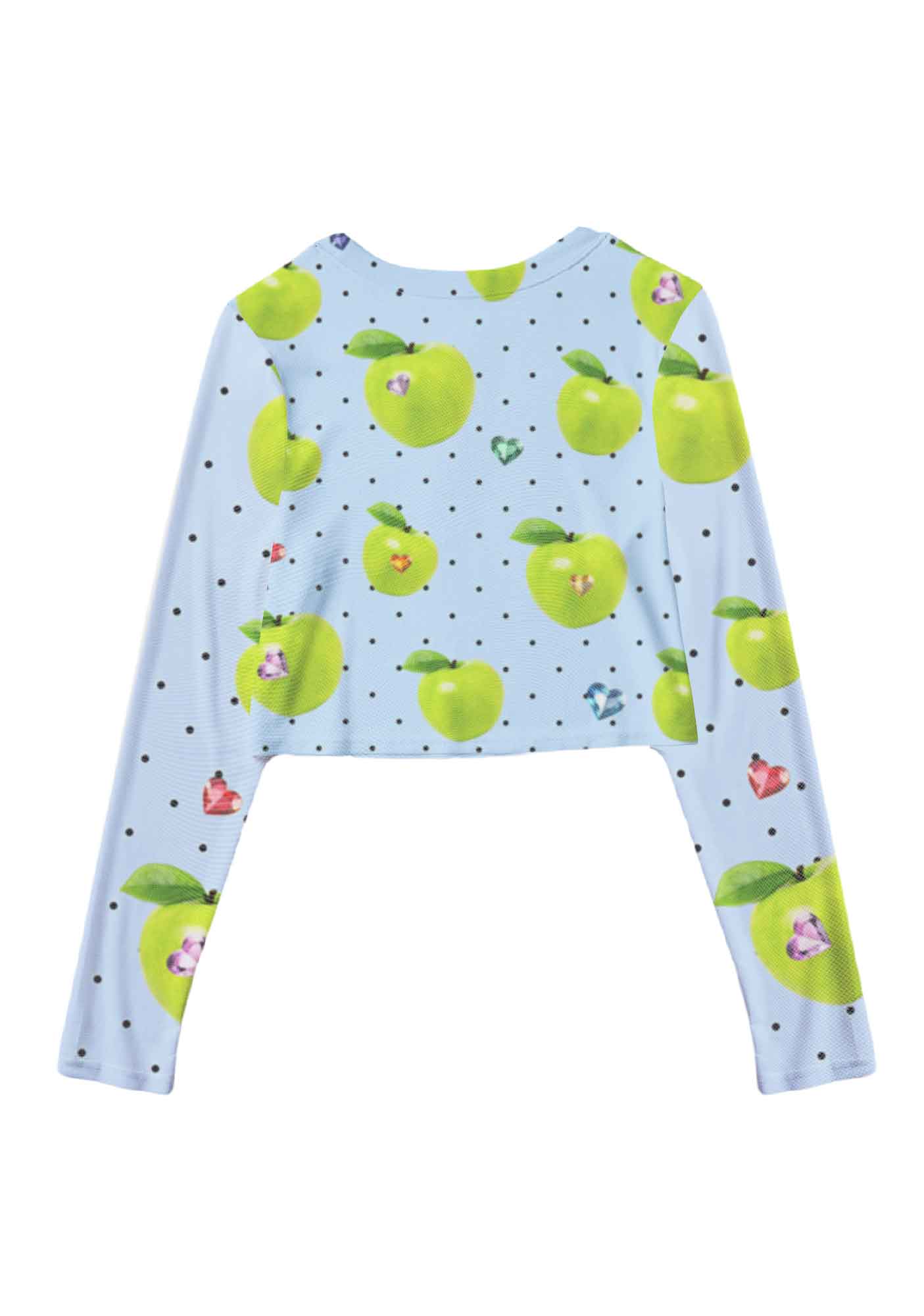 Chic Green Apple Y2K Mesh Long Sleeve Crop Top Cherrykitten - Image 3