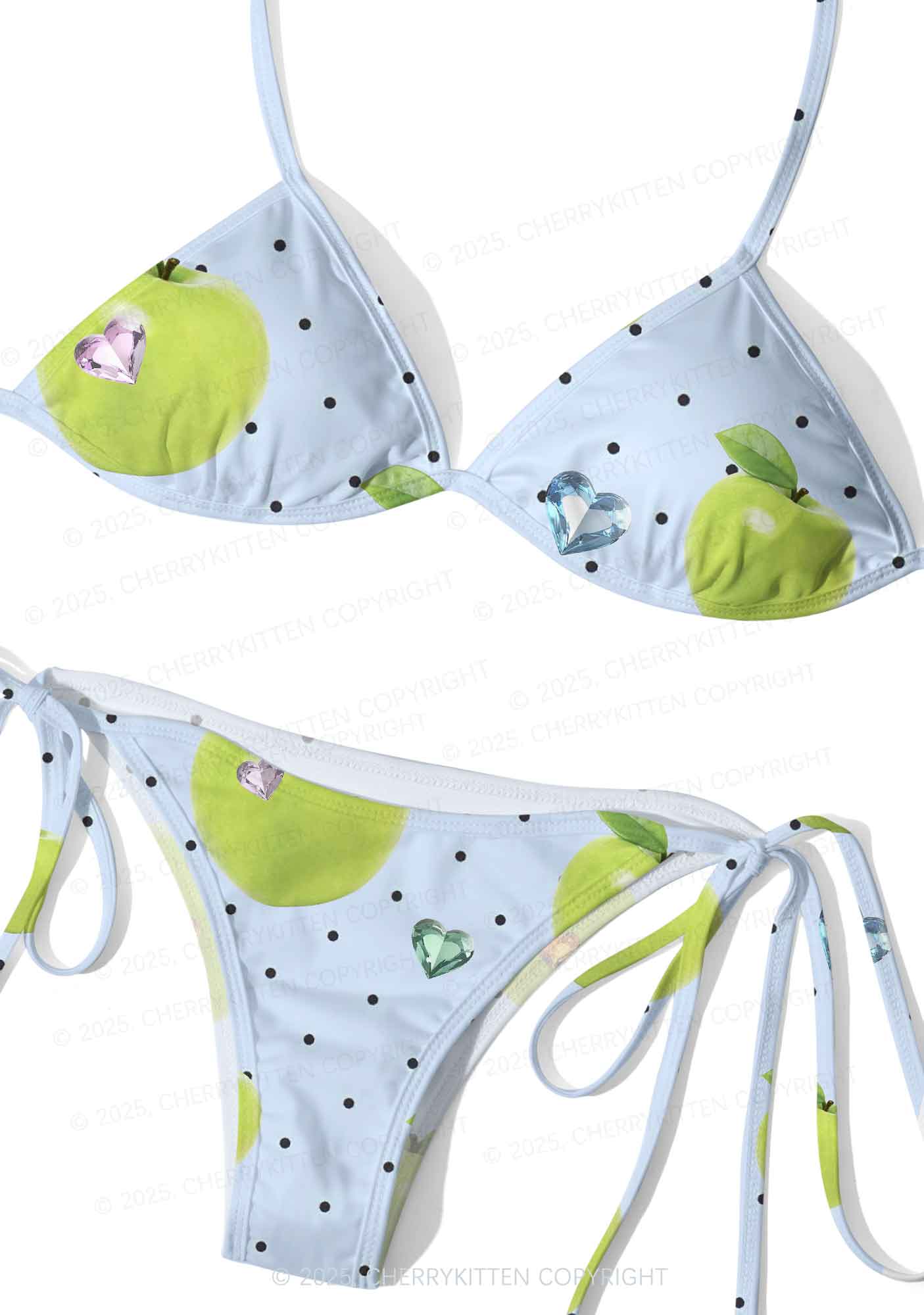 Chic Green Apple Y2K Print Bikini Set Cherrykitten - Image 3
