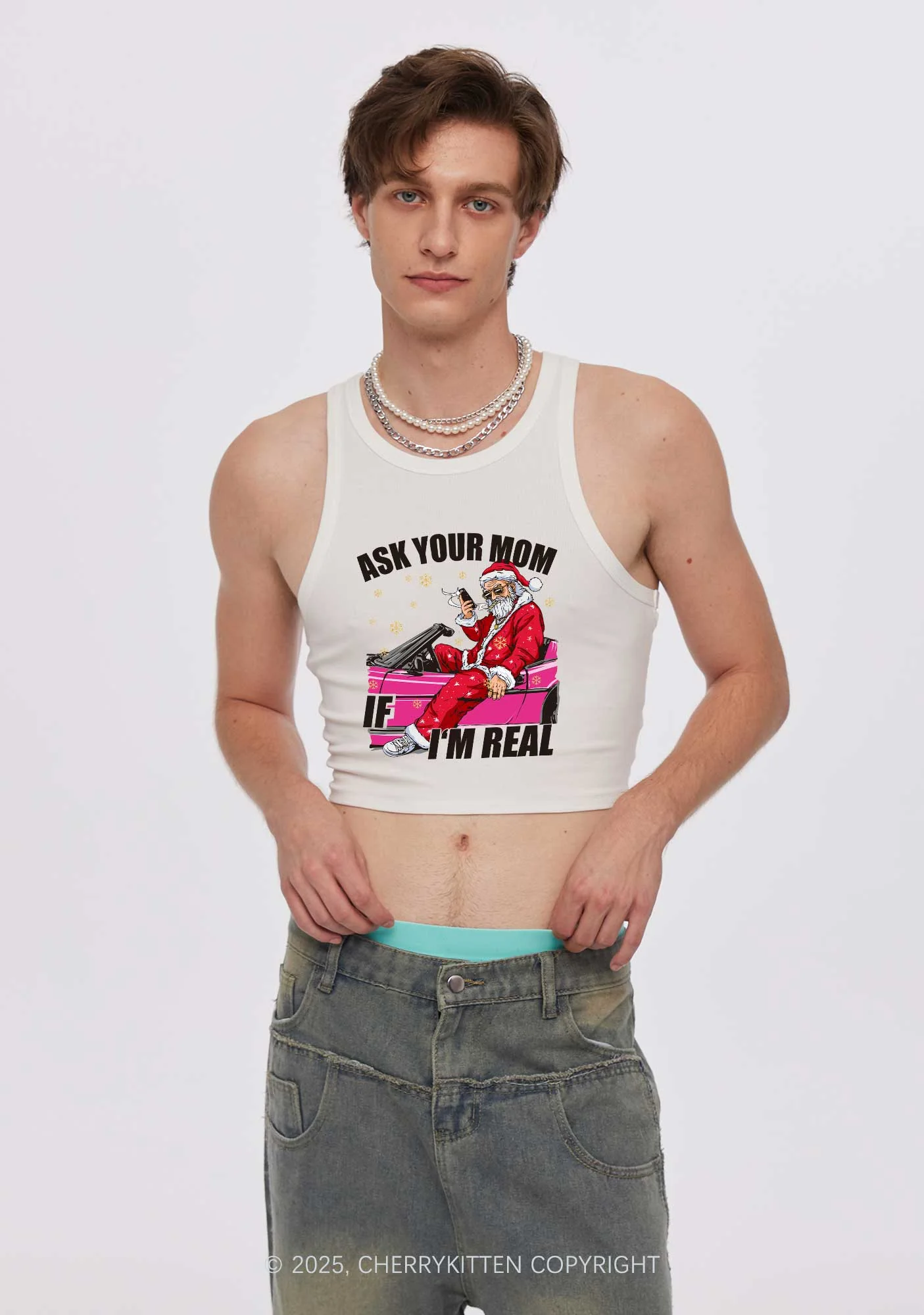 Christmas Ask Your Mom Y2K Crop Tank Top Cherrykitten - Image 2