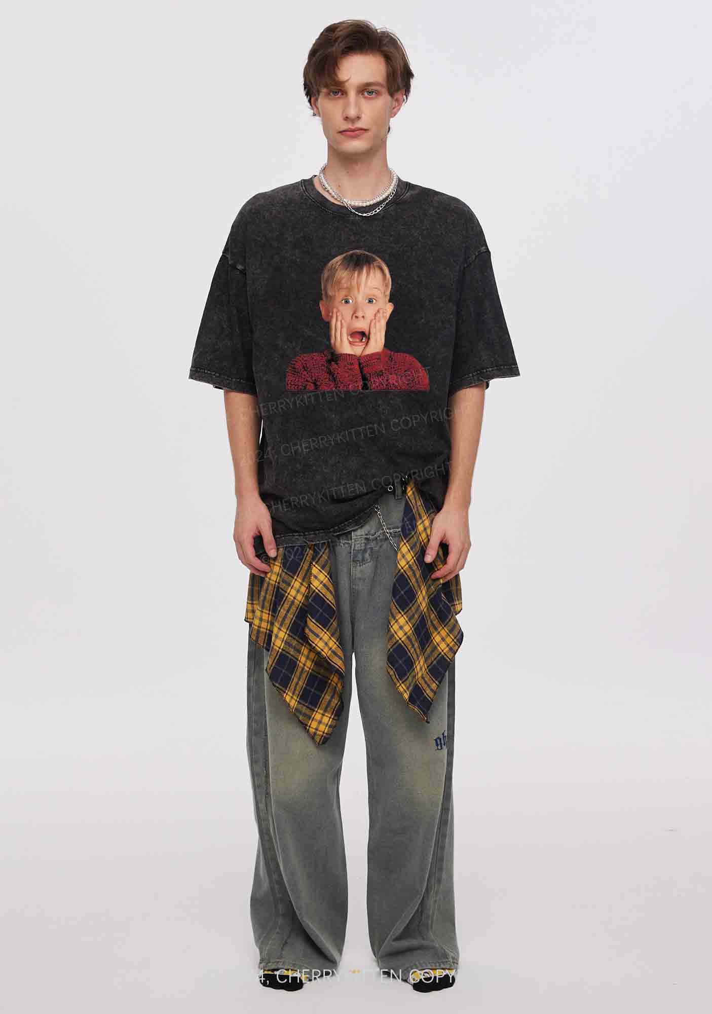 Christmas At Home Alone Y2K Washed Tee Cherrykitten - Image 3