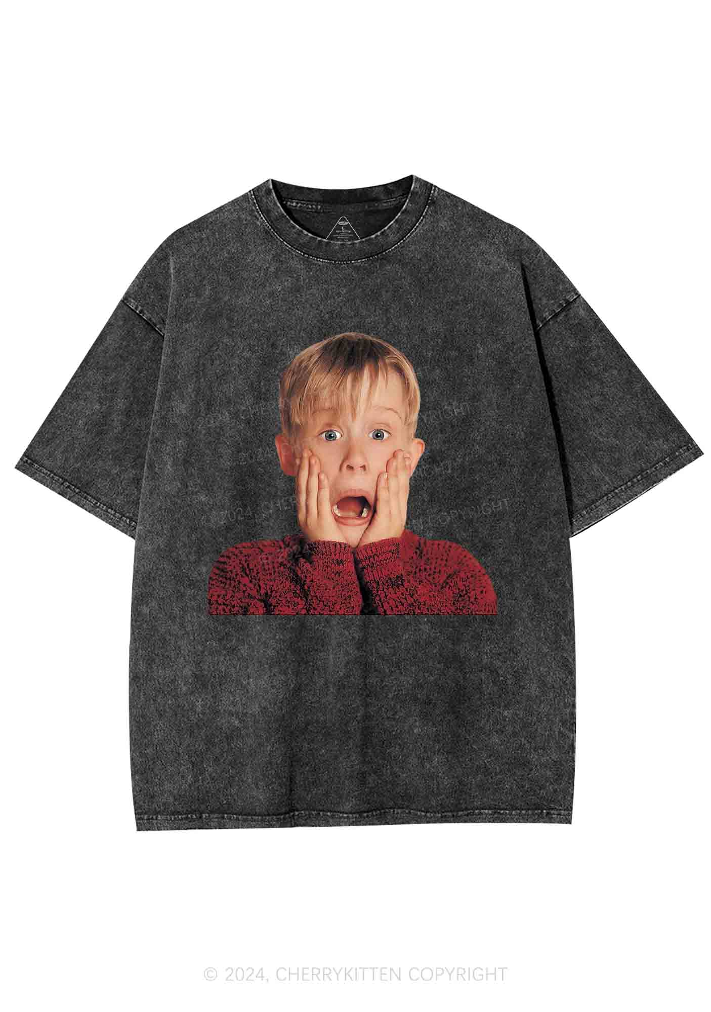 Christmas At Home Alone Y2K Washed Tee Cherrykitten - Image 4