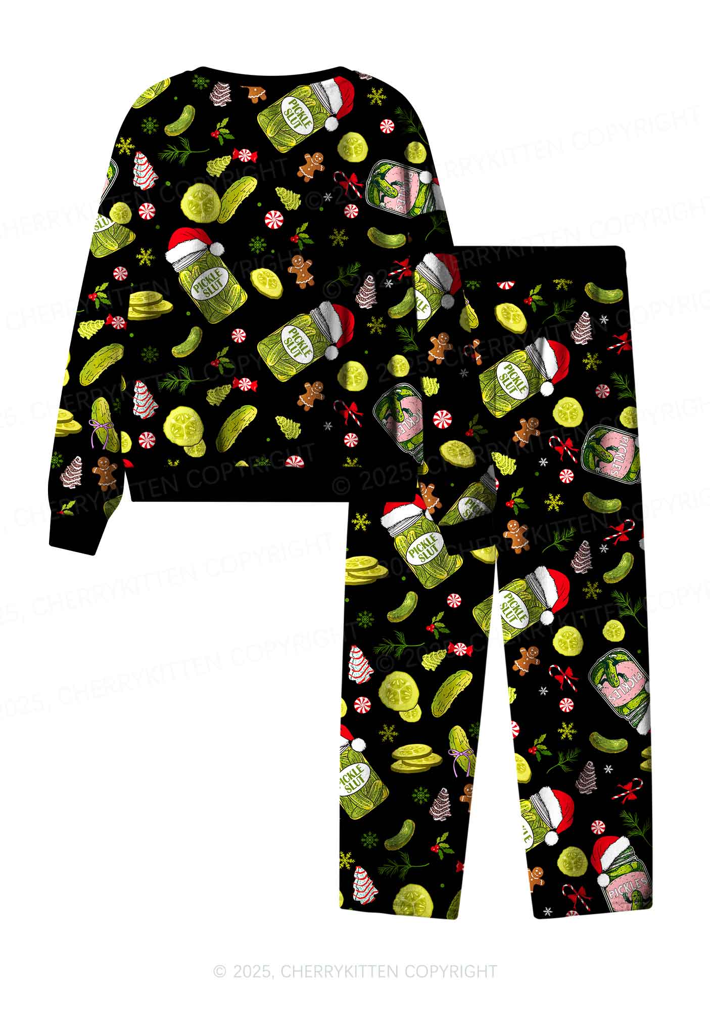 Christmas Black Pickle Y2K Fleece Long Sleeve Pajama Set Cherrykitten - Image 3