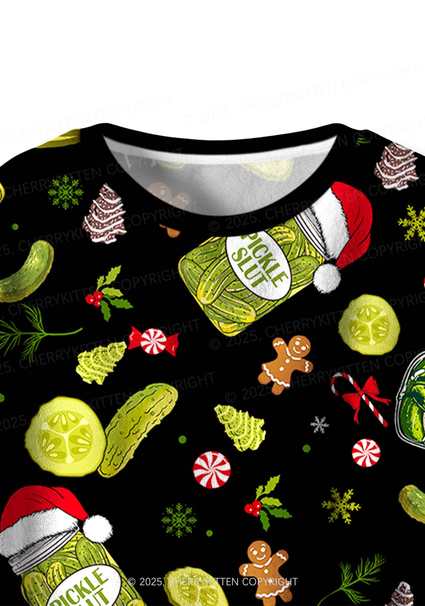 Christmas Black Pickle Y2K Fleece Long Sleeve Pajama Set Cherrykitten - Image 4