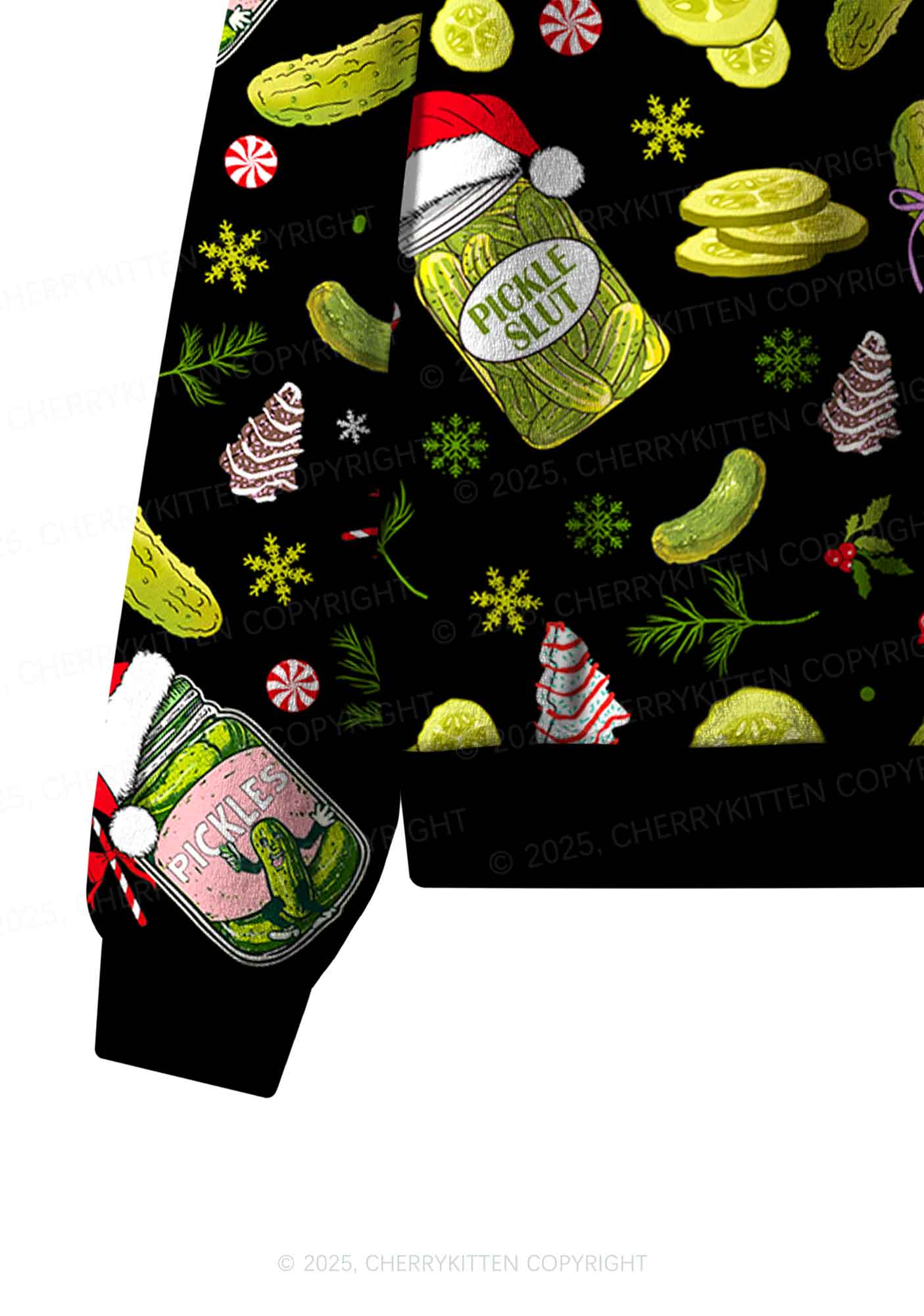 Christmas Black Pickle Y2K Fleece Long Sleeve Pajama Set Cherrykitten - Image 5