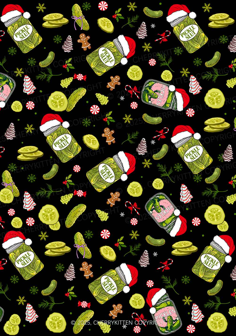 Christmas Black Pickle Y2K Print Cami Shorts Pajama Set Cherrykitten - Image 2