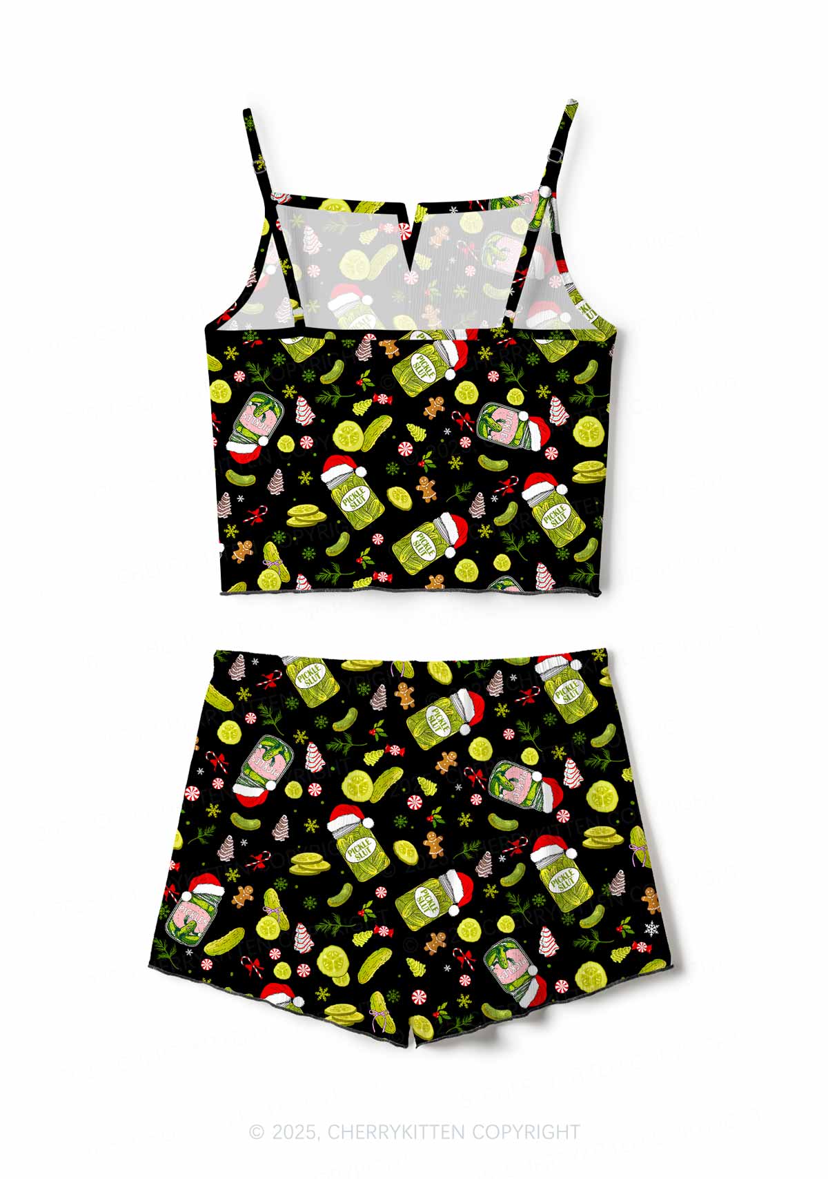 Christmas Black Pickle Y2K Print Cami Shorts Pajama Set Cherrykitten - Image 3