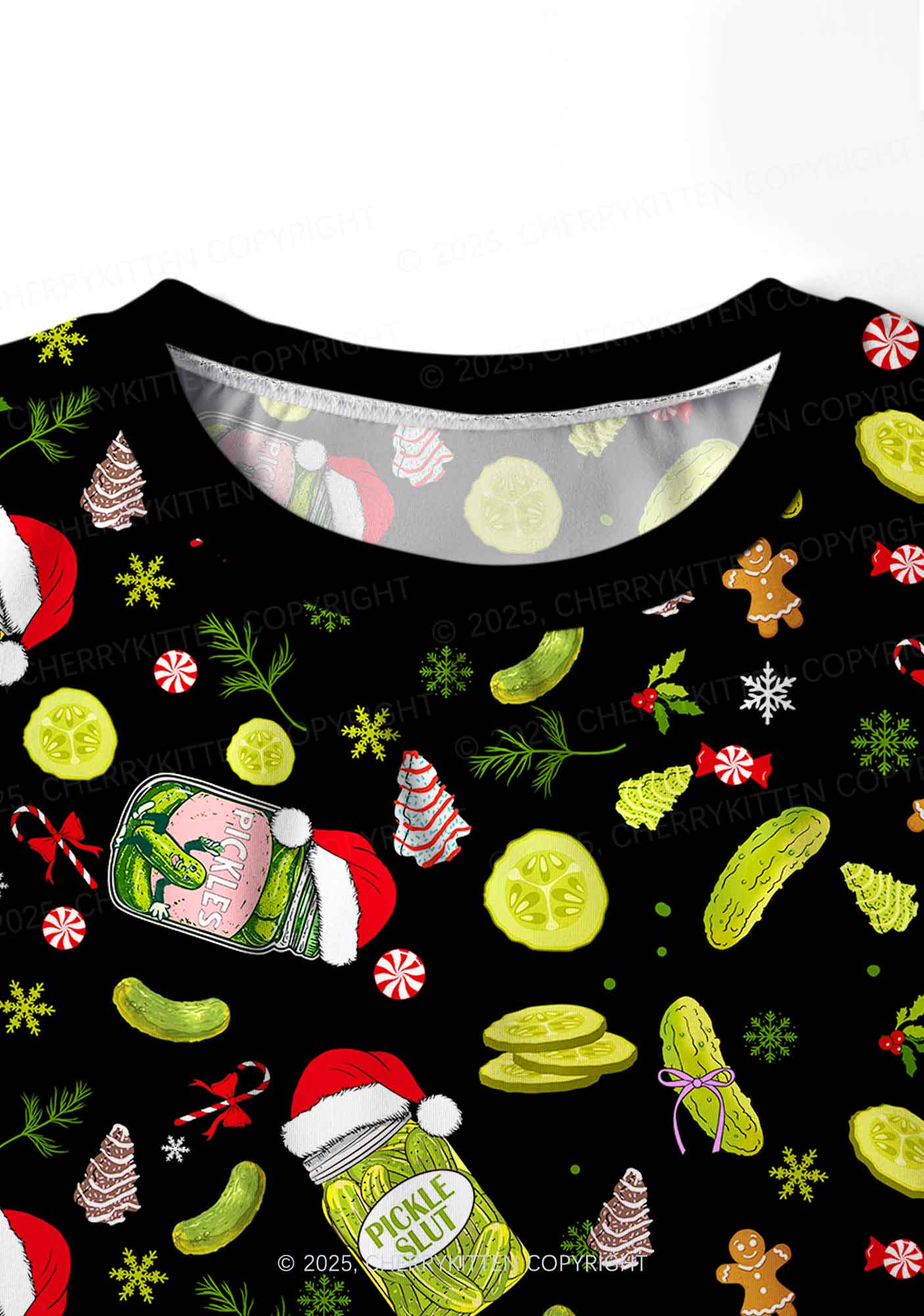 Christmas Black Pickle Y2K Print Long Sleeve Pajama Set Cherrykitten - Image 4