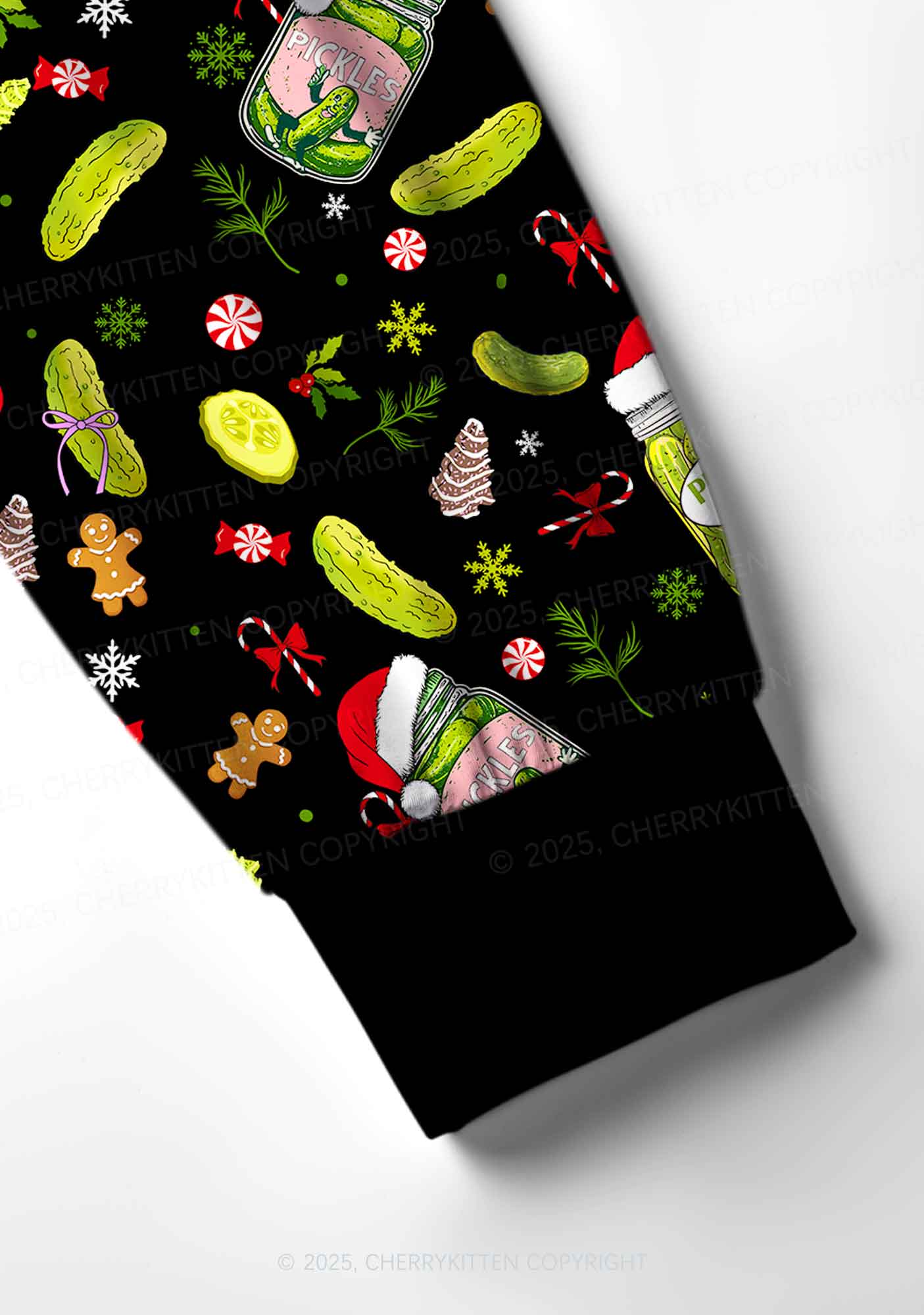 Christmas Black Pickle Y2K Print Long Sleeve Pajama Set Cherrykitten - Image 5