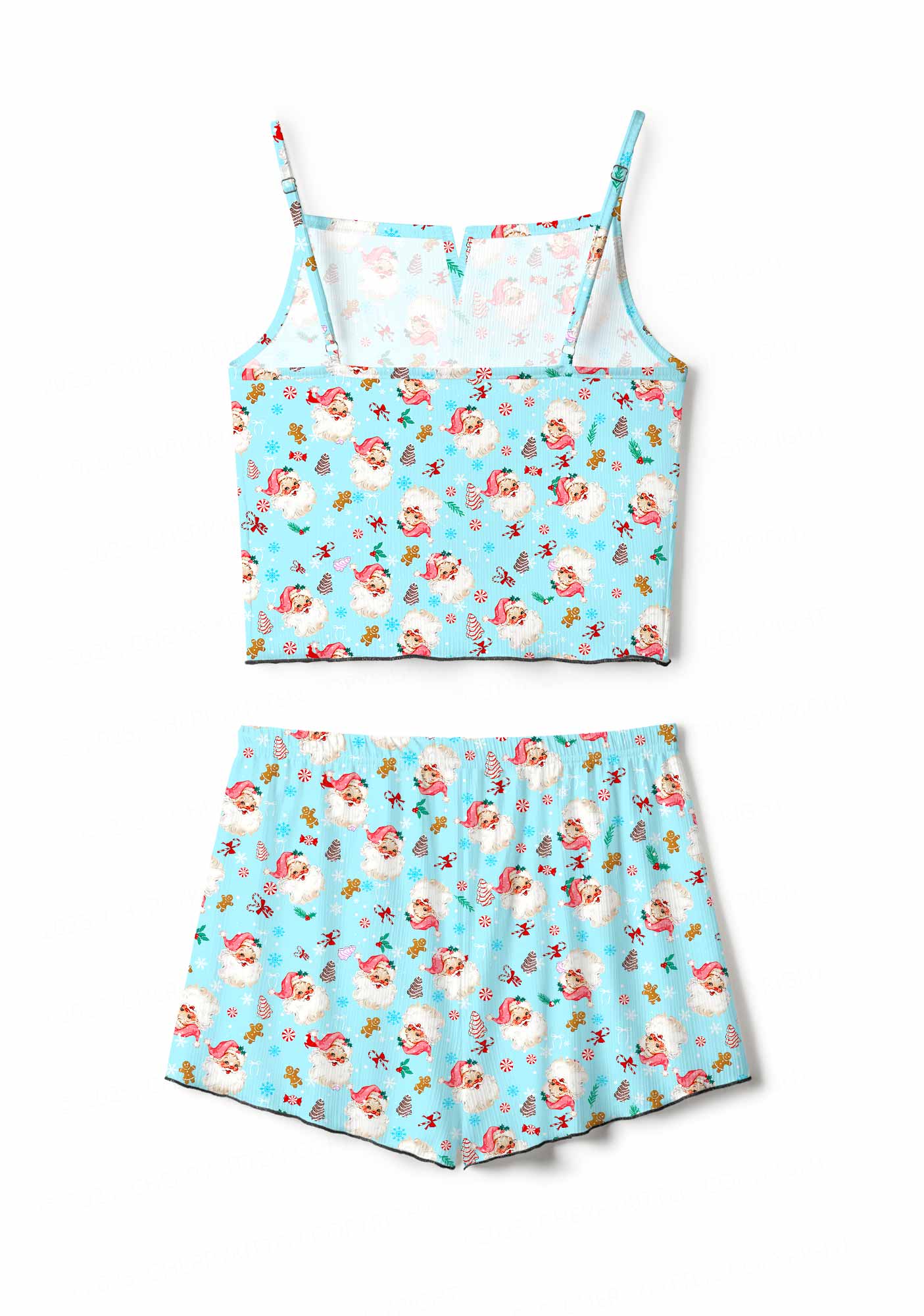 Christmas Blue Santa Y2K Print Cami Shorts Pajama Set Cherrykitten - Image 3