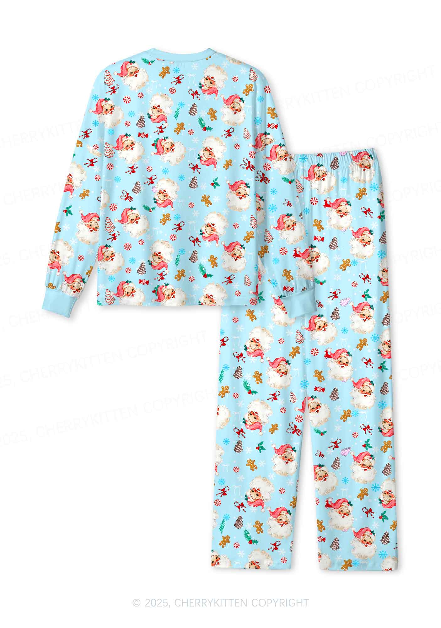 Christmas Blue Santa Y2K Print Long Sleeve Pajama Set Cherrykitten - Image 3
