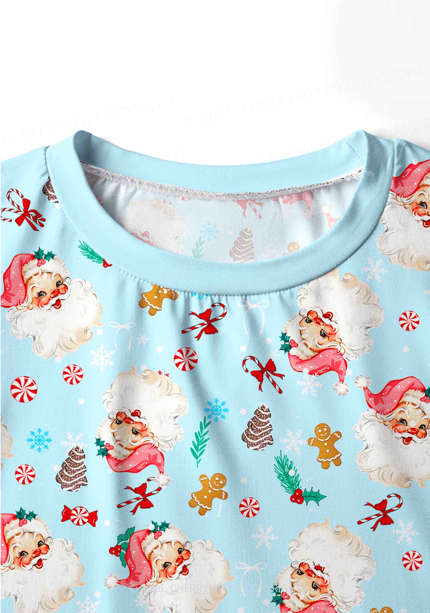 Christmas Blue Santa Y2K Print Long Sleeve Pajama Set Cherrykitten - Image 4