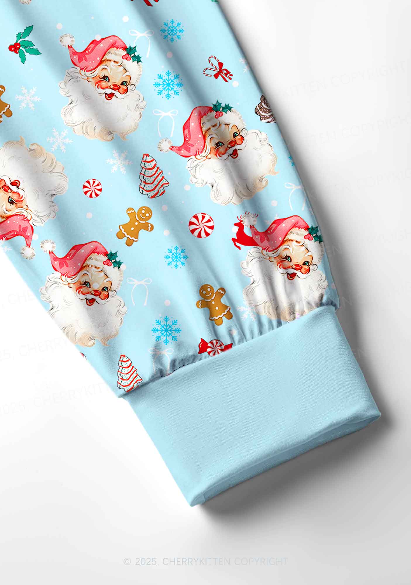 Christmas Blue Santa Y2K Print Long Sleeve Pajama Set Cherrykitten - Image 6