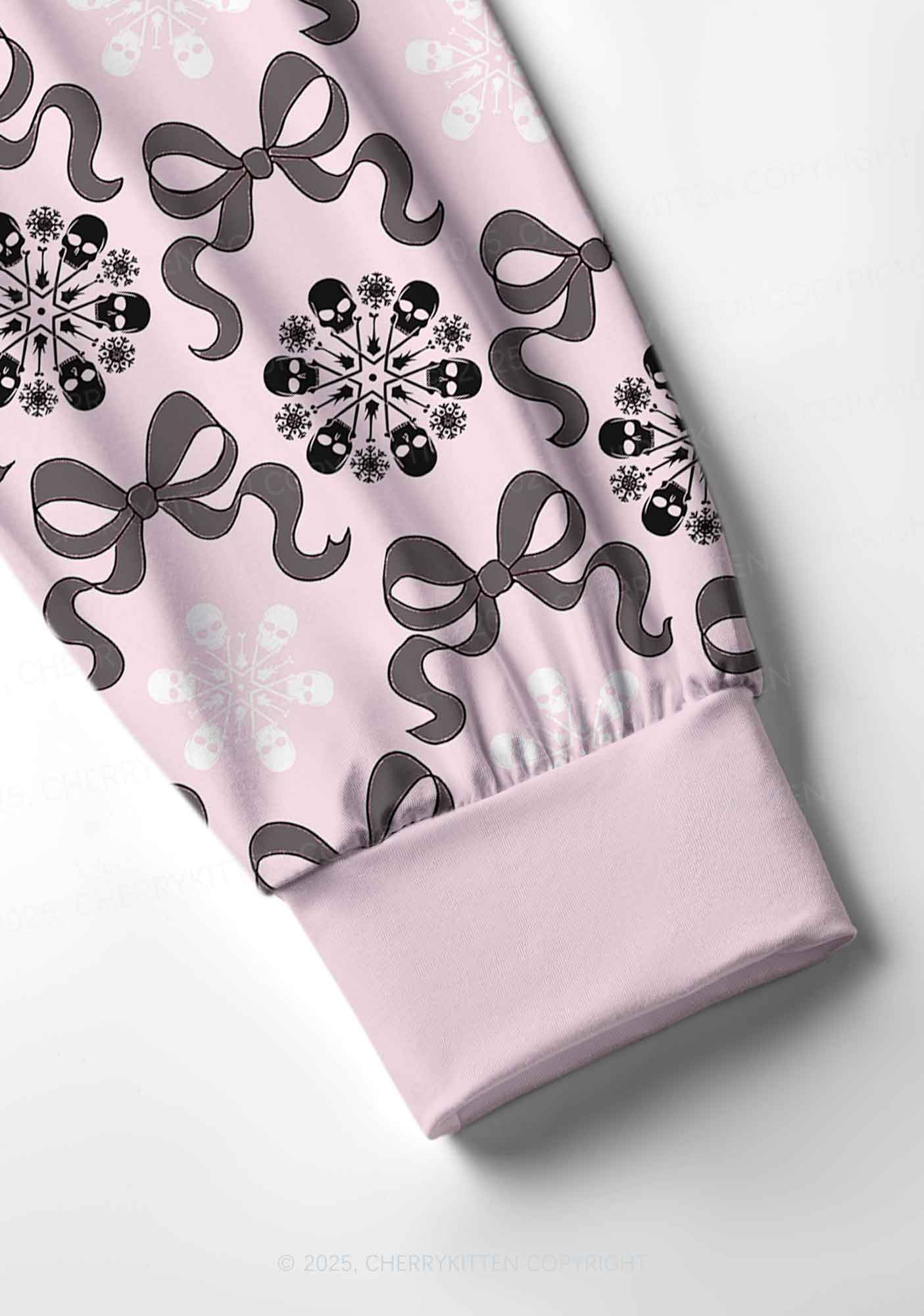 Christmas Bow Skull Snowflakes Y2K Print Long Sleeve Pajama Set Cherrykitten - Image 5