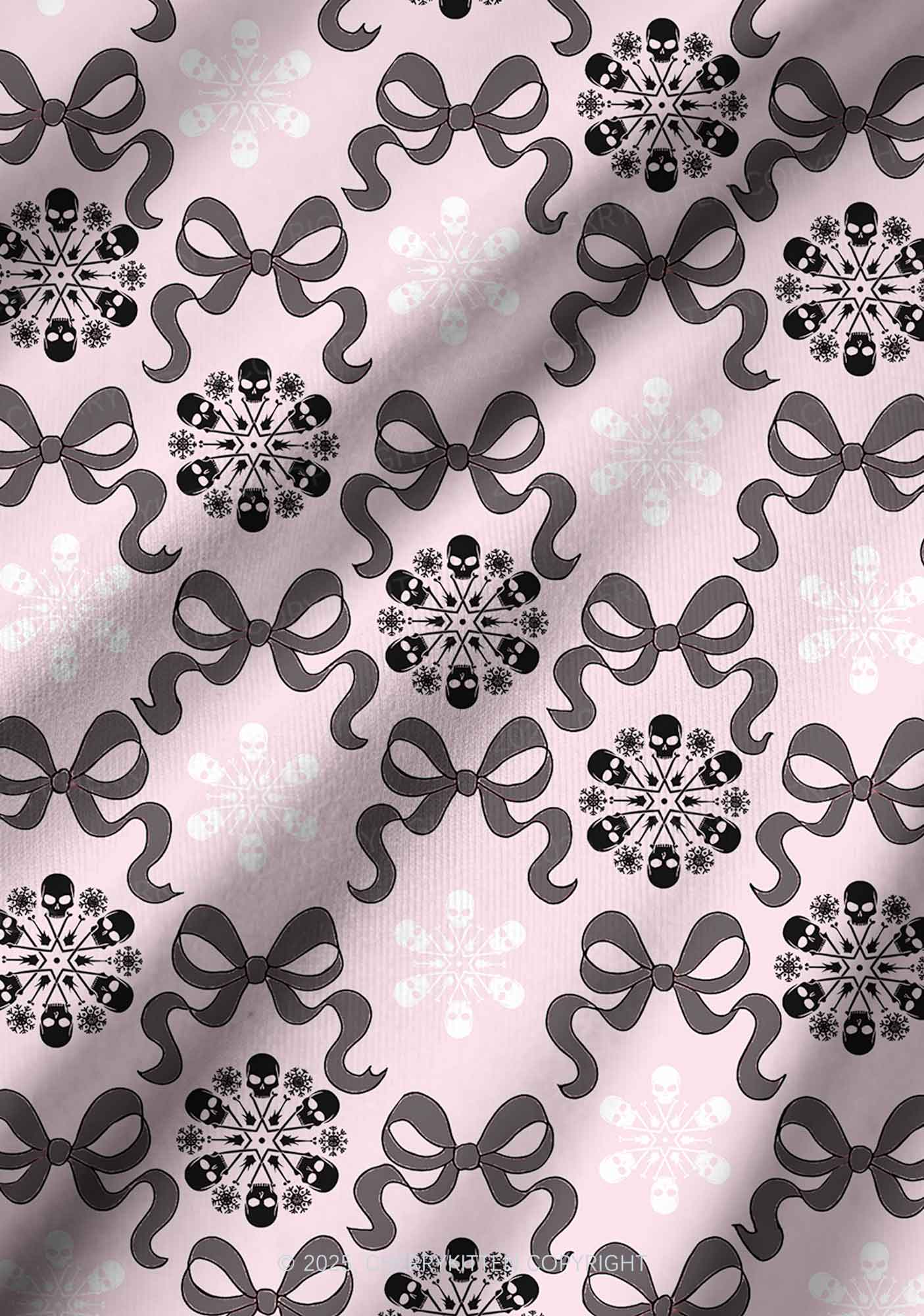 Christmas Bow Skull Snowflakes Y2K Print Long Sleeve Pajama Set Cherrykitten - Image 6