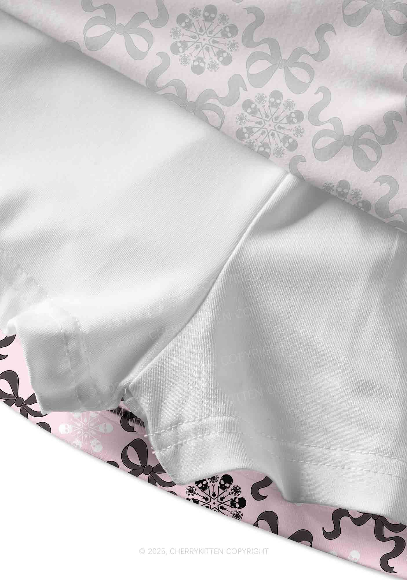 Christmas Bow Skull Snowflakes Y2K Print Mini Skirt Cherrykitten - Image 3