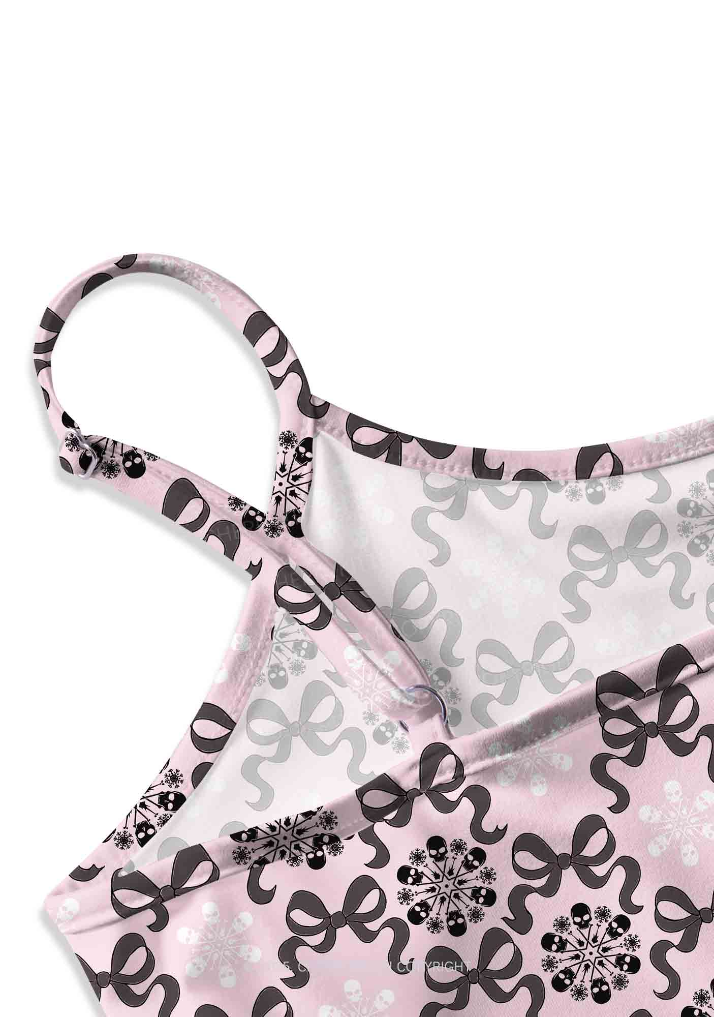 Christmas Bow Skull Snowflakes Y2K Print Slip Dress Cherrykitten - Image 3