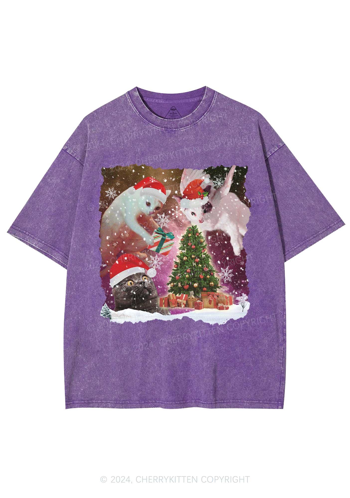 Christmas Cats Gift Y2K Washed Tee Cherrykitten - Image 5