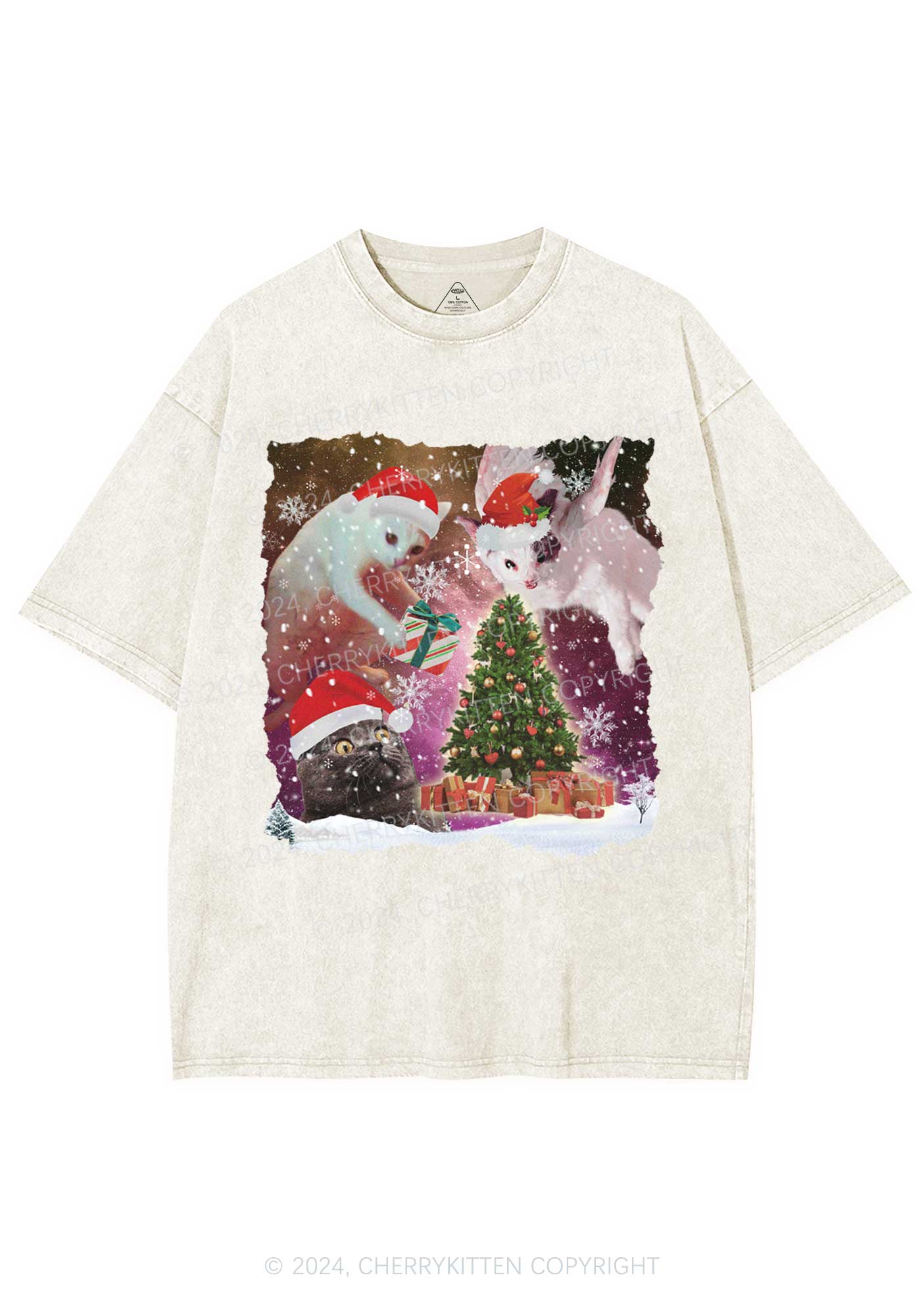 Christmas Cats Gift Y2K Washed Tee Cherrykitten - Image 6