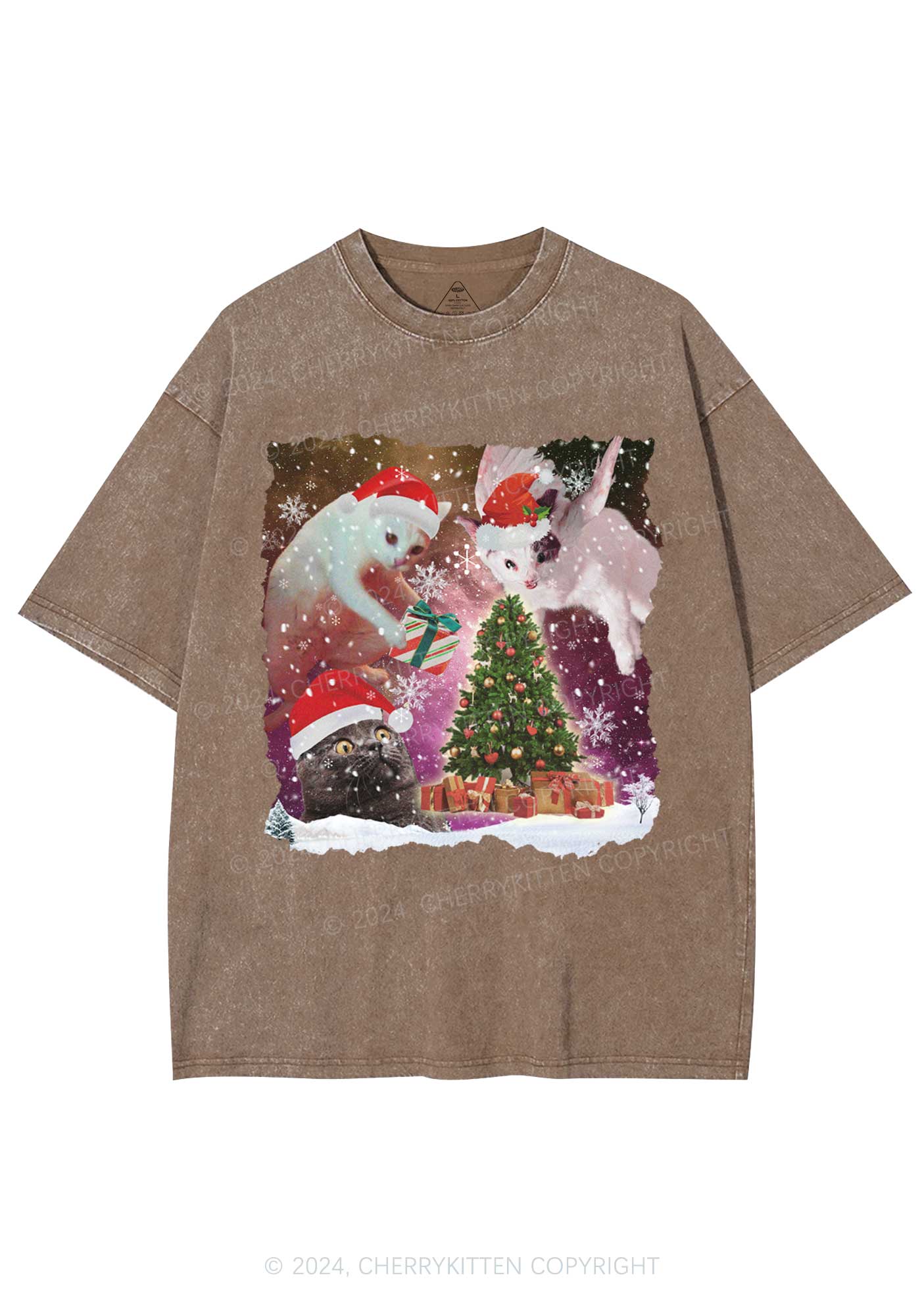 Christmas Cats Gift Y2K Washed Tee Cherrykitten - Image 8
