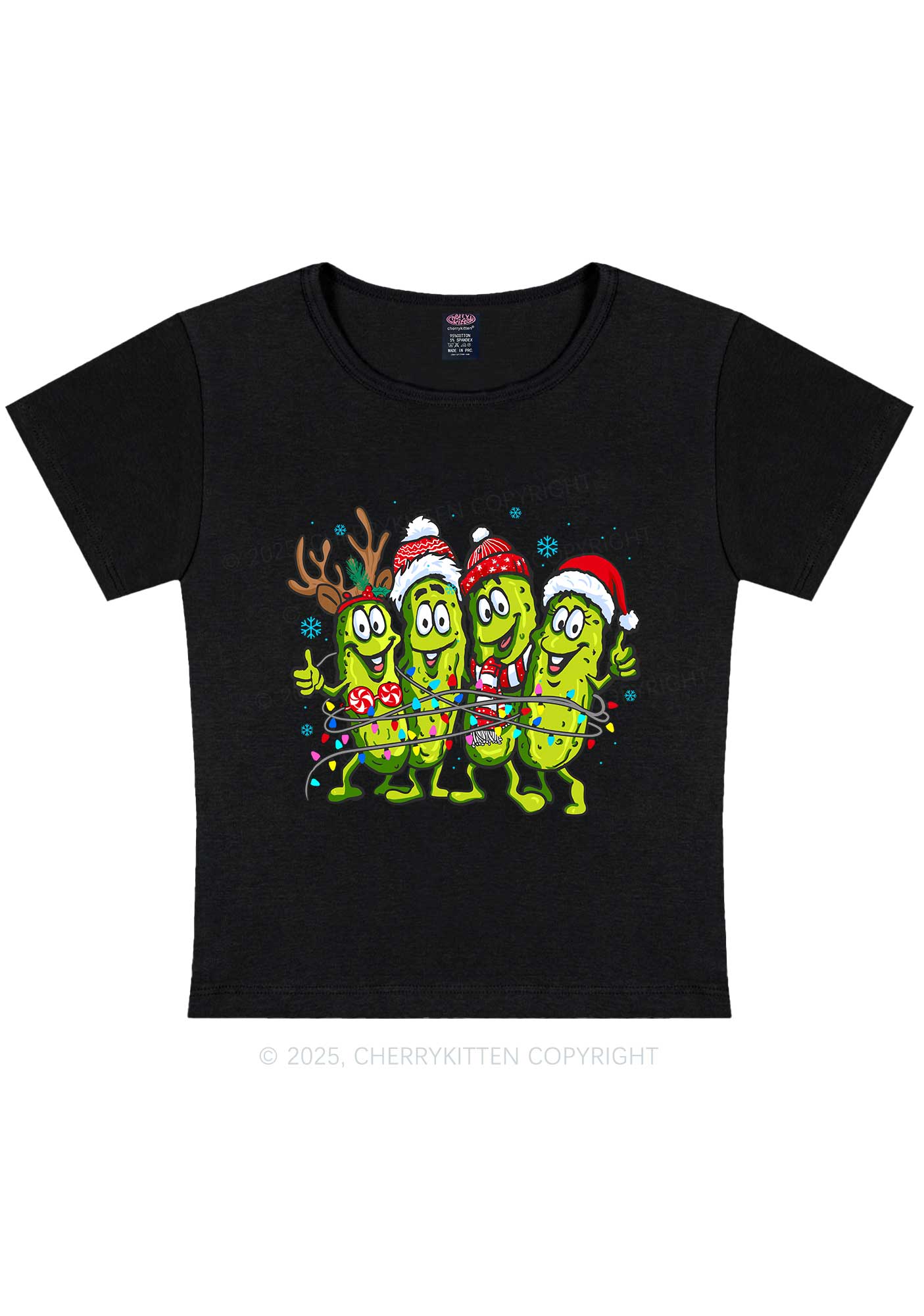 Christmas Cheerful Pickles Y2K Baby Tee Cherrykitten - Image 3