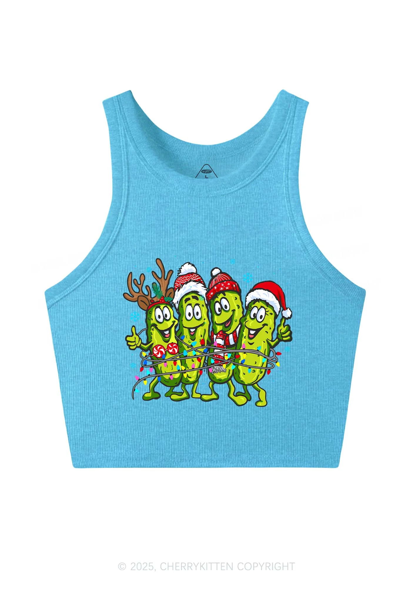 Christmas Cheerful Pickles Y2K Crop Tank Top Cherrykitten - Image 3