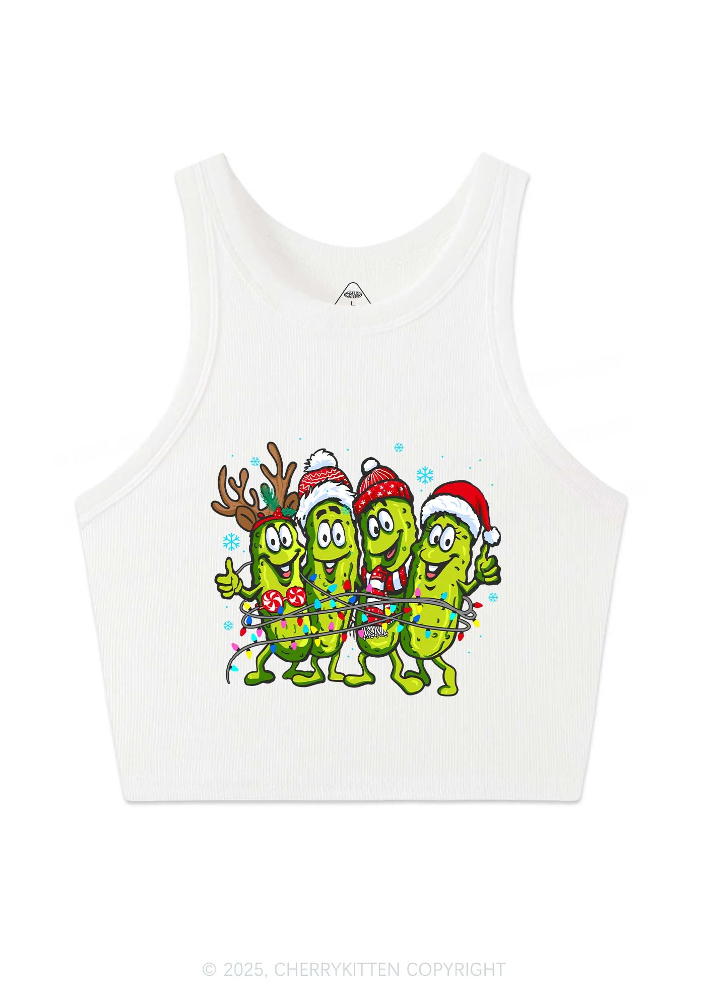 Christmas Cheerful Pickles Y2K Crop Tank Top Cherrykitten - Image 4