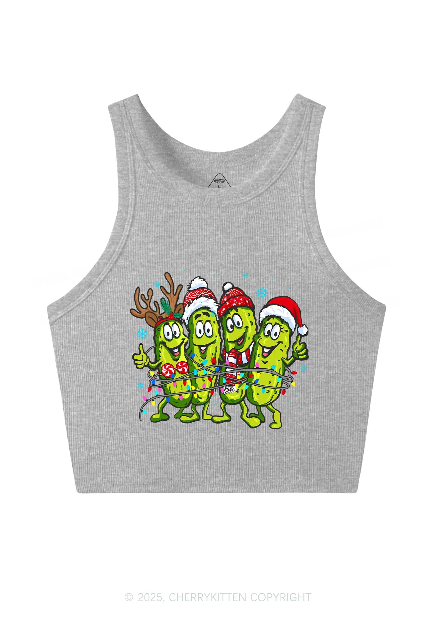Christmas Cheerful Pickles Y2K Crop Tank Top Cherrykitten - Image 5