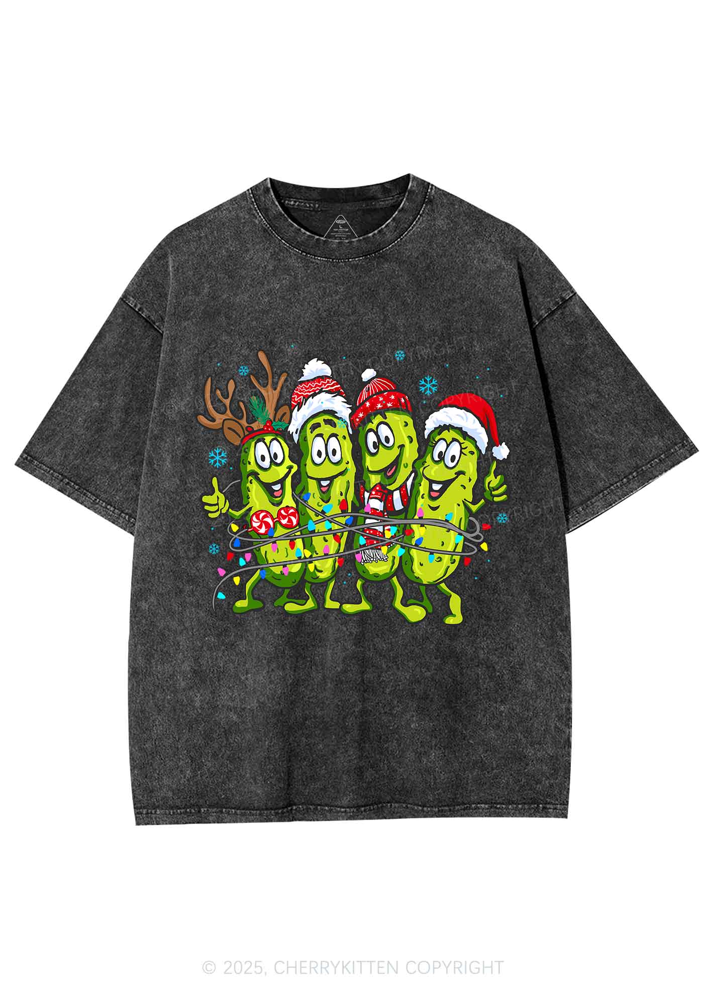 Christmas Cheerful Pickles Y2K Shirts Washed Tee Cherrykitten - Image 3