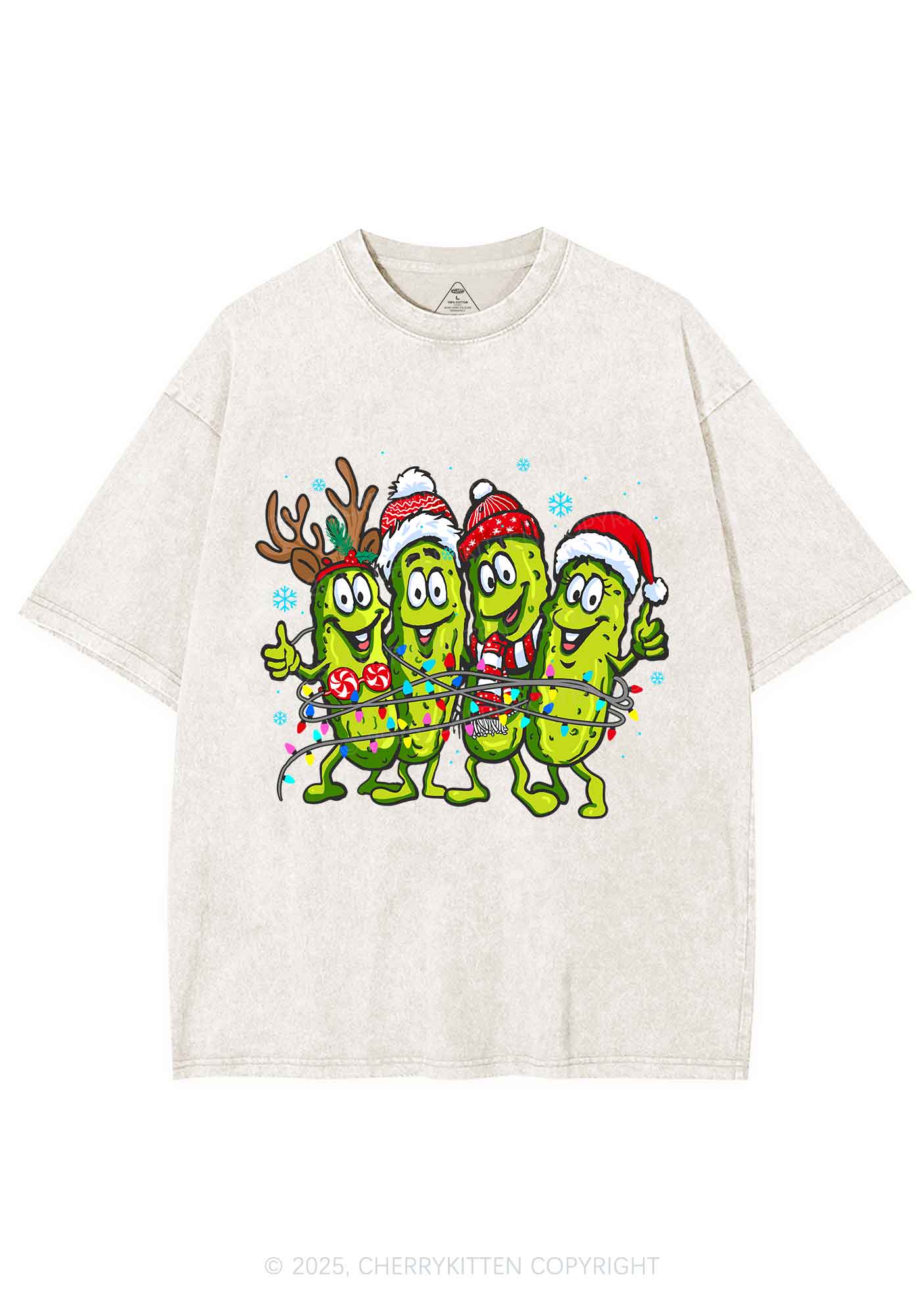 Christmas Cheerful Pickles Y2K Shirts Washed Tee Cherrykitten - Image 4