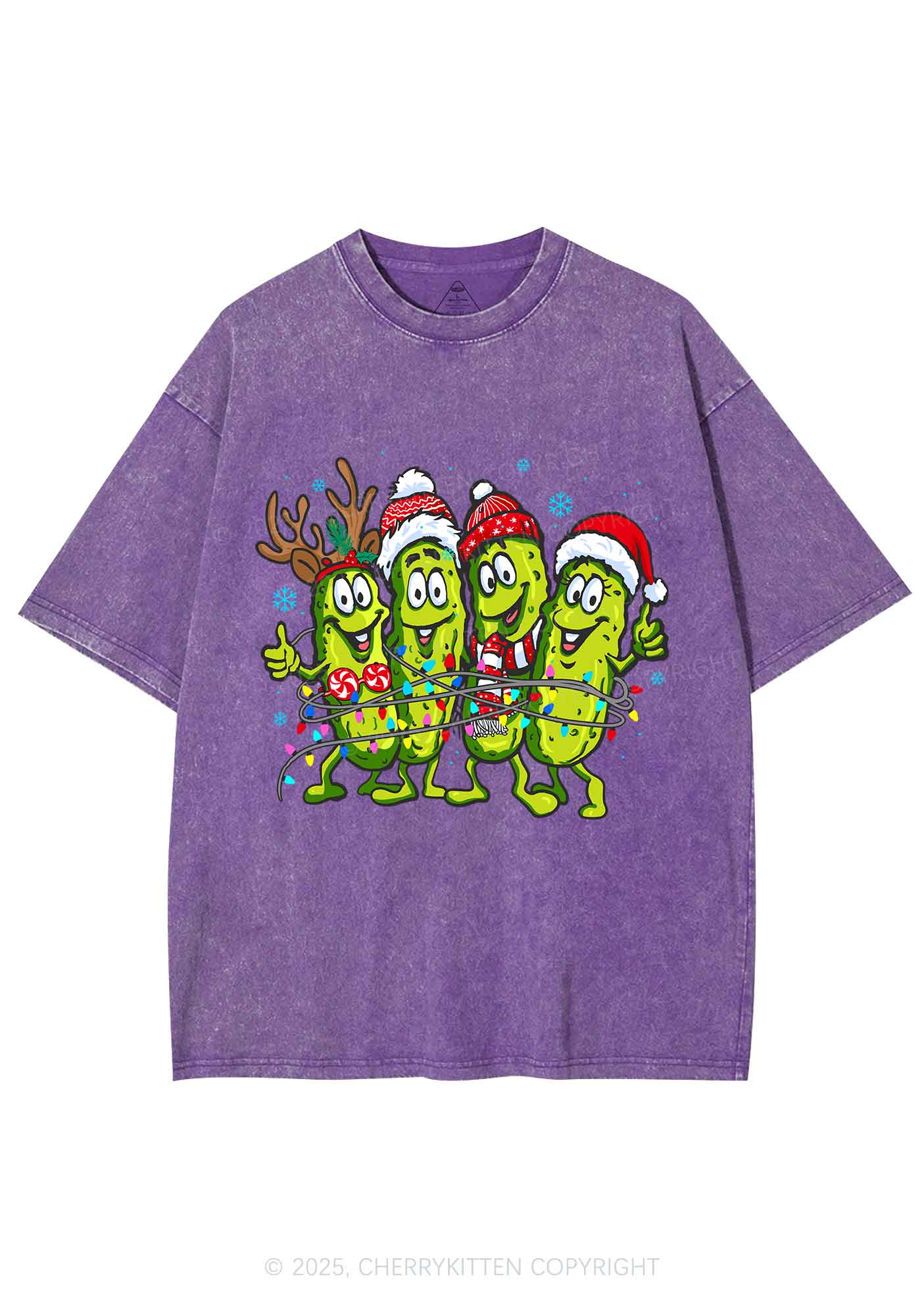 Christmas Cheerful Pickles Y2K Shirts Washed Tee Cherrykitten - Image 5