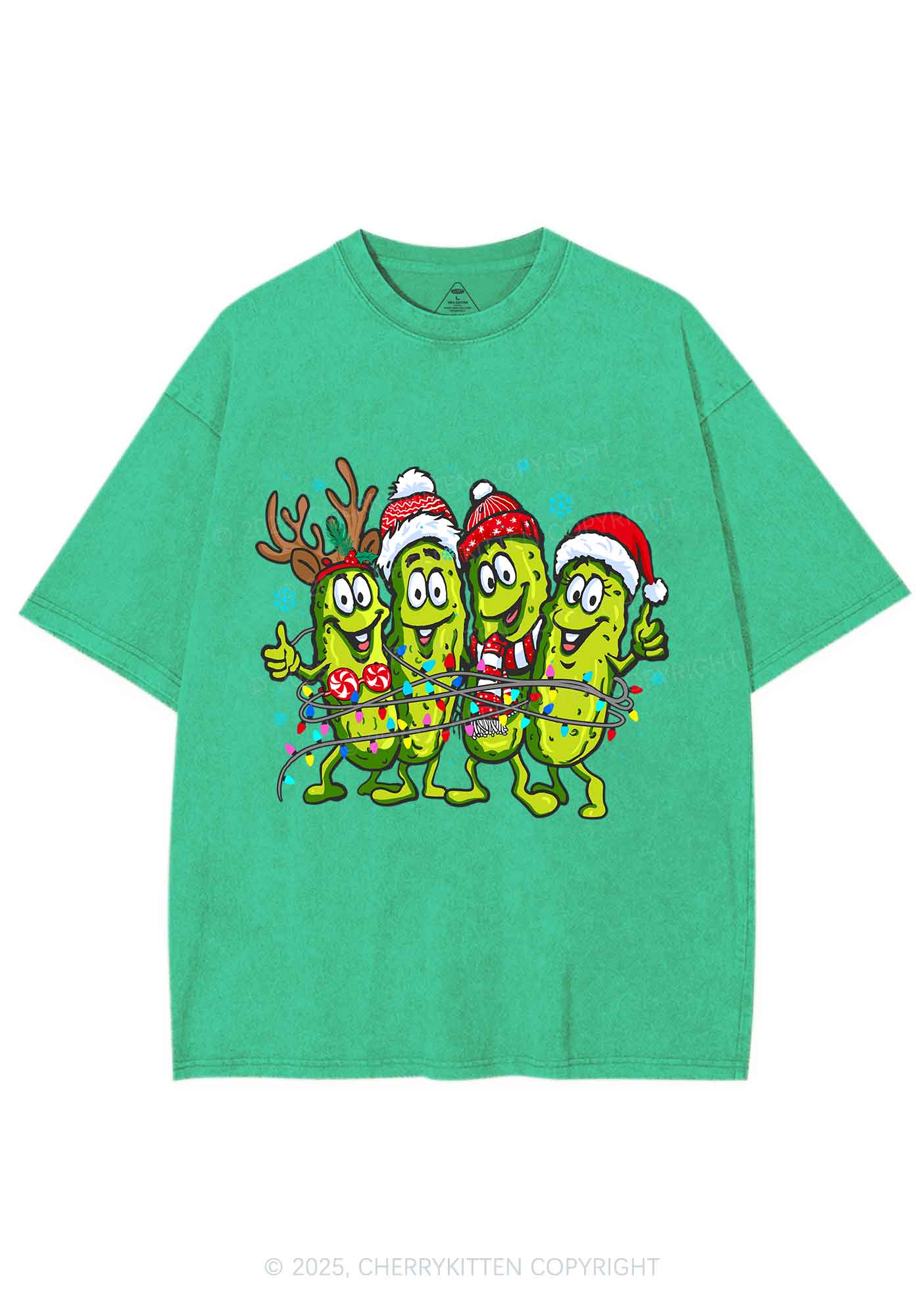 Christmas Cheerful Pickles Y2K Shirts Washed Tee Cherrykitten - Image 6