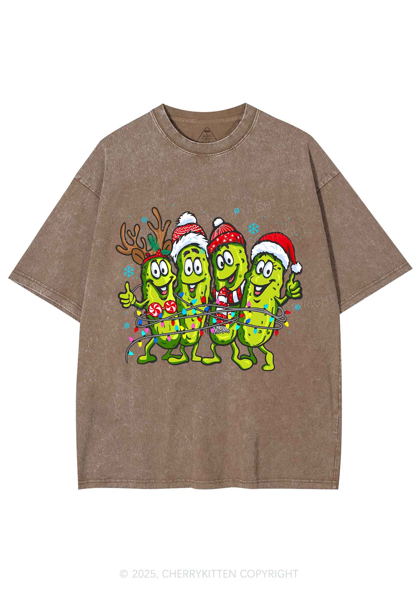 Christmas Cheerful Pickles Y2K Shirts Washed Tee Cherrykitten - Image 7