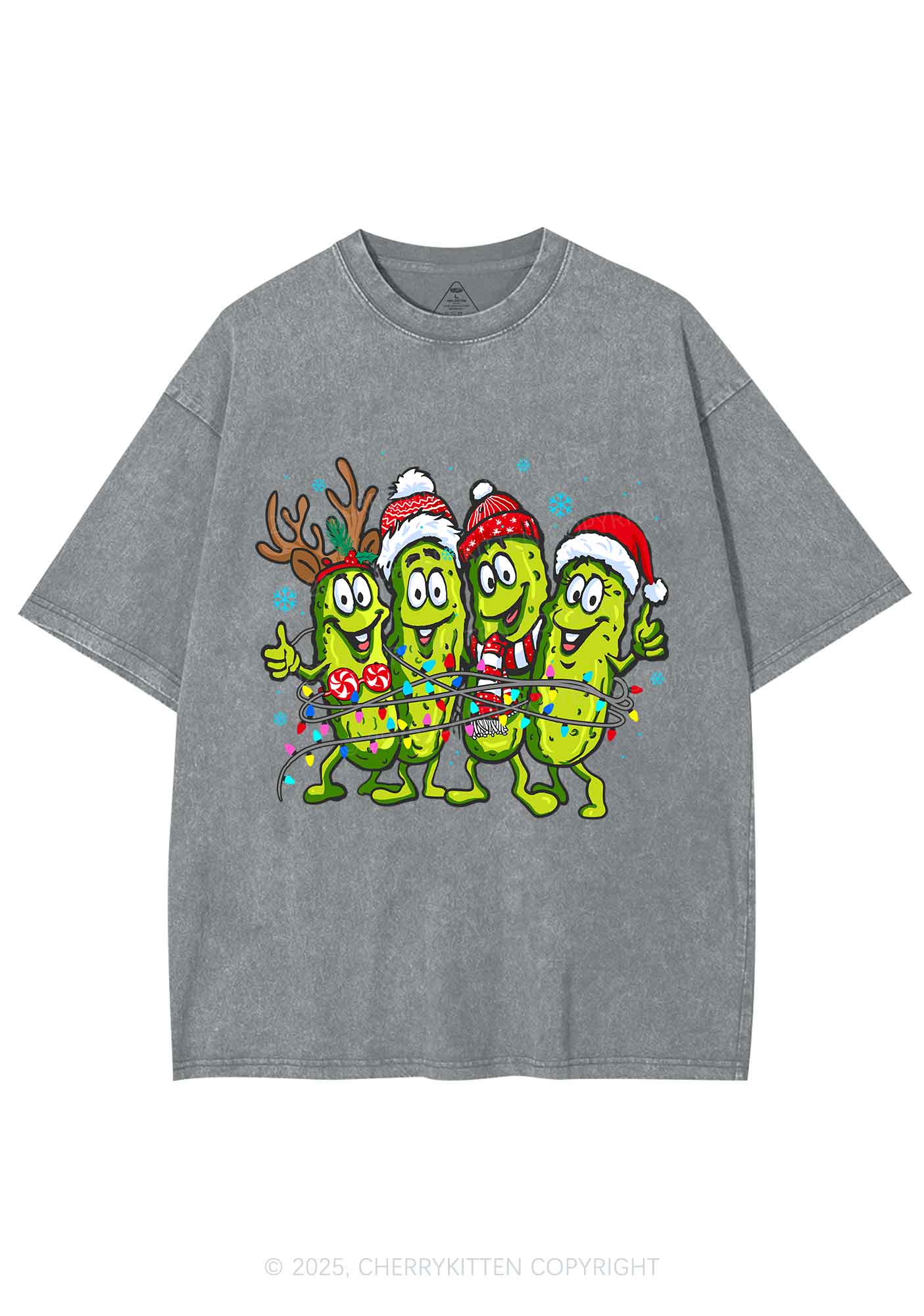 Christmas Cheerful Pickles Y2K Shirts Washed Tee Cherrykitten - Image 8