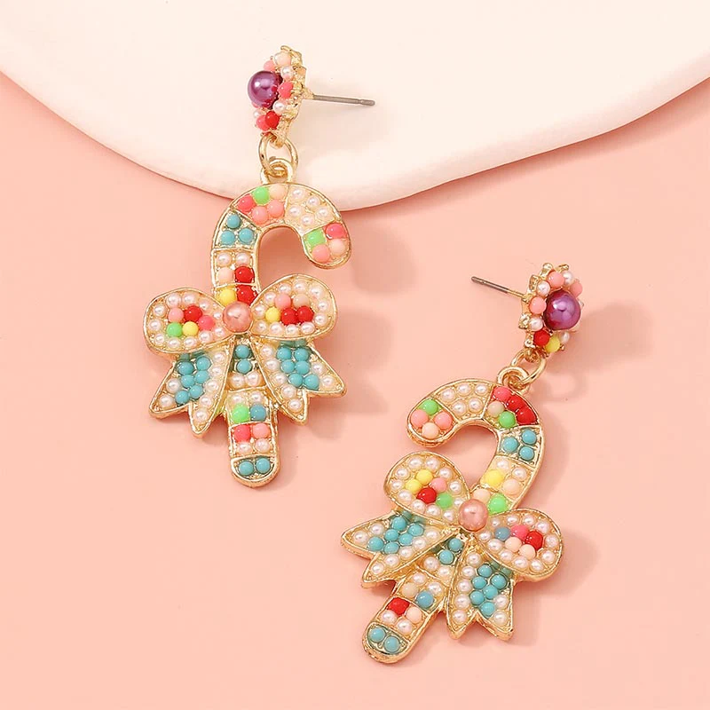 Christmas Colorful Beads Y2K Bow Candy Earrings Cherrykitten - Image 2