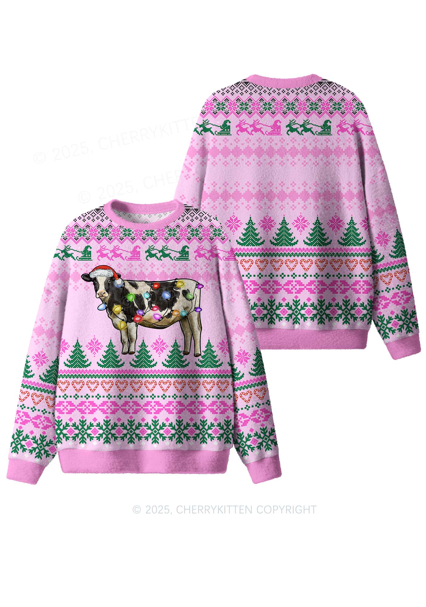 Christmas Cow Y2K Christmas Knit Sweatshirt Cherrykitten - Image 3
