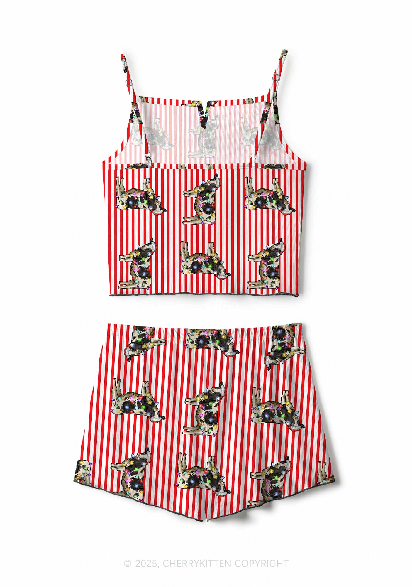 Christmas Cow Y2K Print Cami Shorts Pajama Set Cherrykitten - Image 3