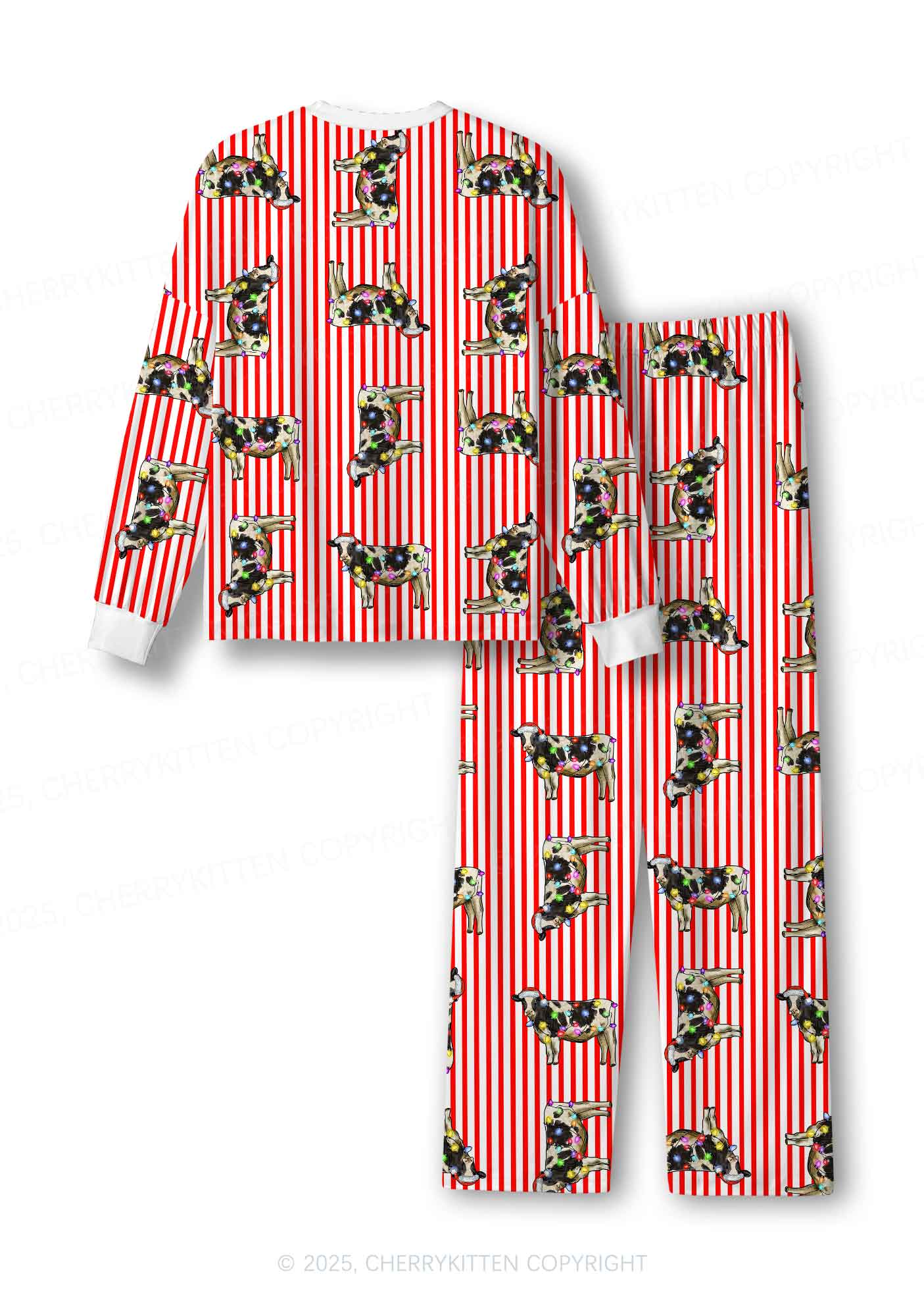 Christmas Cow Y2K Print Long Sleeve Pajama Set Cherrykitten - Image 3