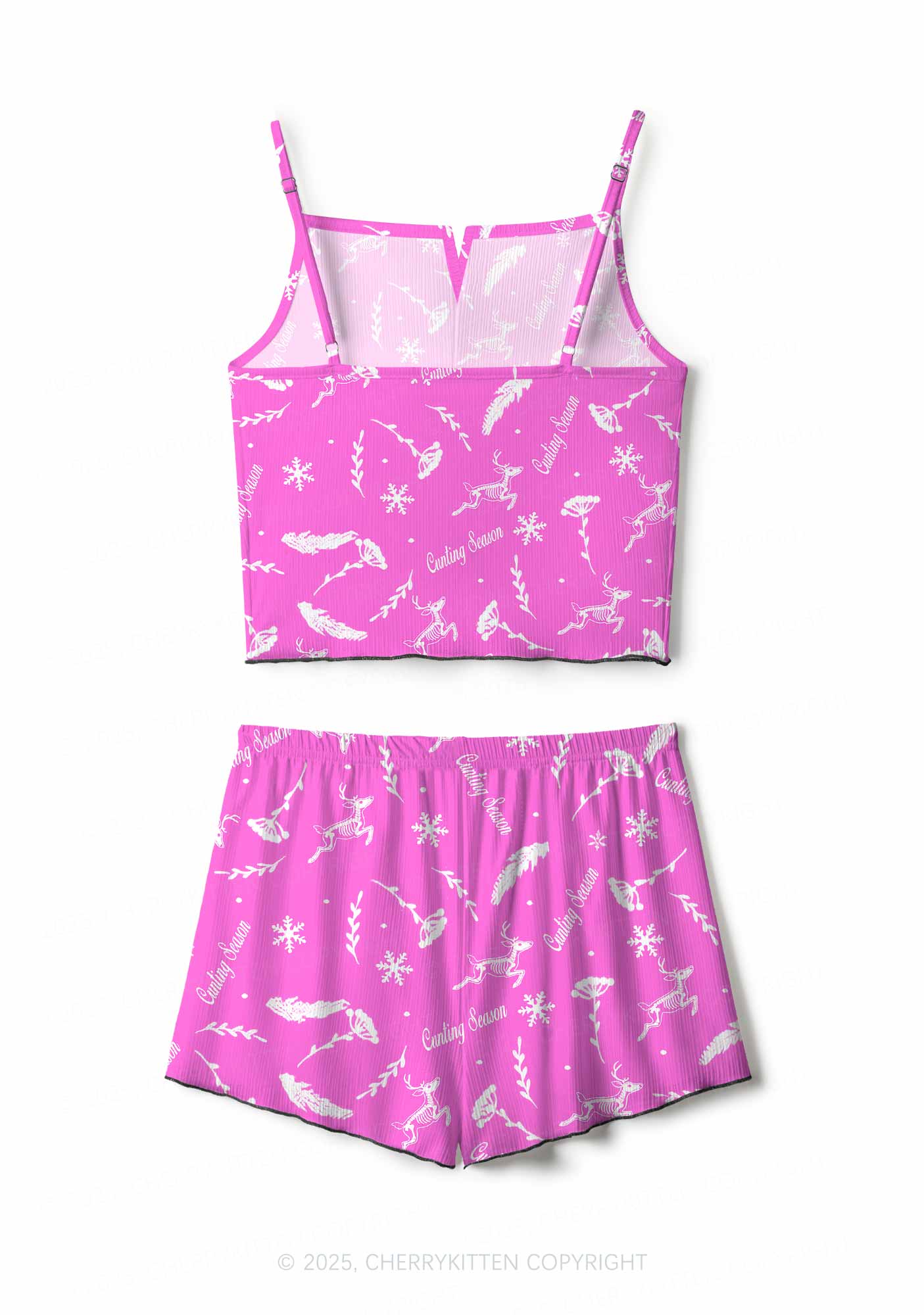 Christmas Cunting Season Y2K Print Cami Shorts Pajama Set Cherrykitten - Image 3