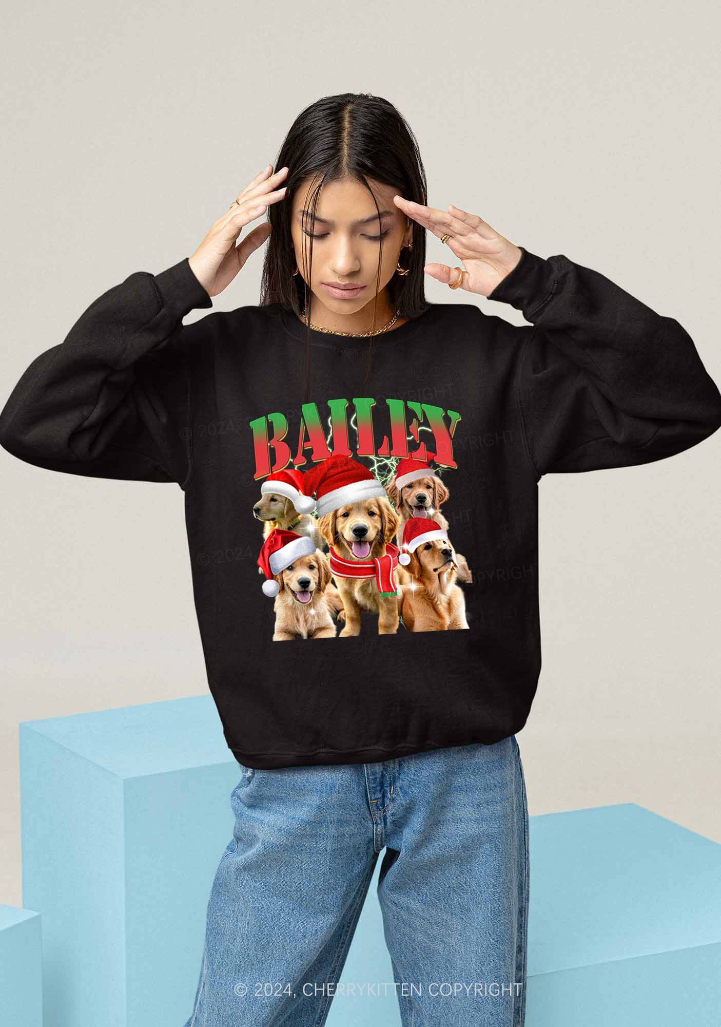 Christmas Custom Pet Photo Y2K Sweatshirt Cherrykitten - Image 2