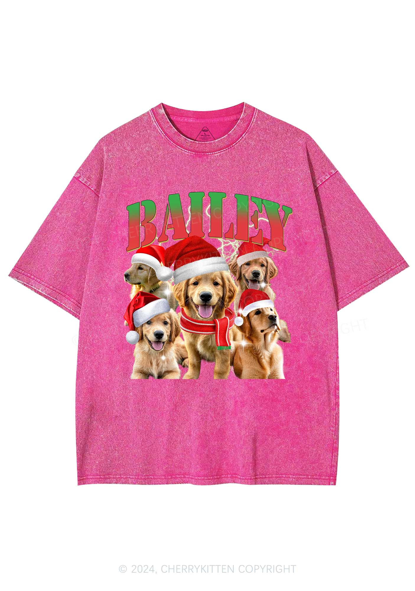 Christmas Custom Pet Photo Y2K Washed Tee Cherrykitten - Image 4