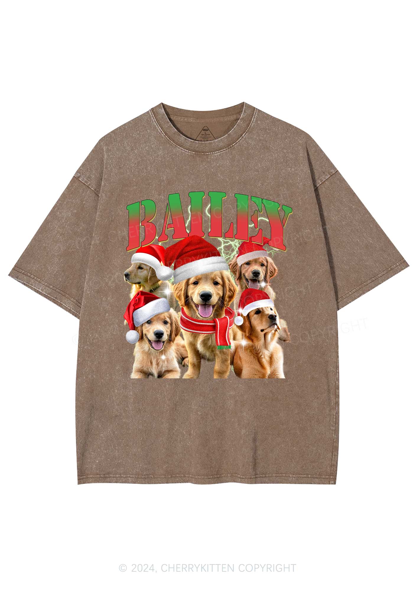 Christmas Custom Pet Photo Y2K Washed Tee Cherrykitten - Image 7