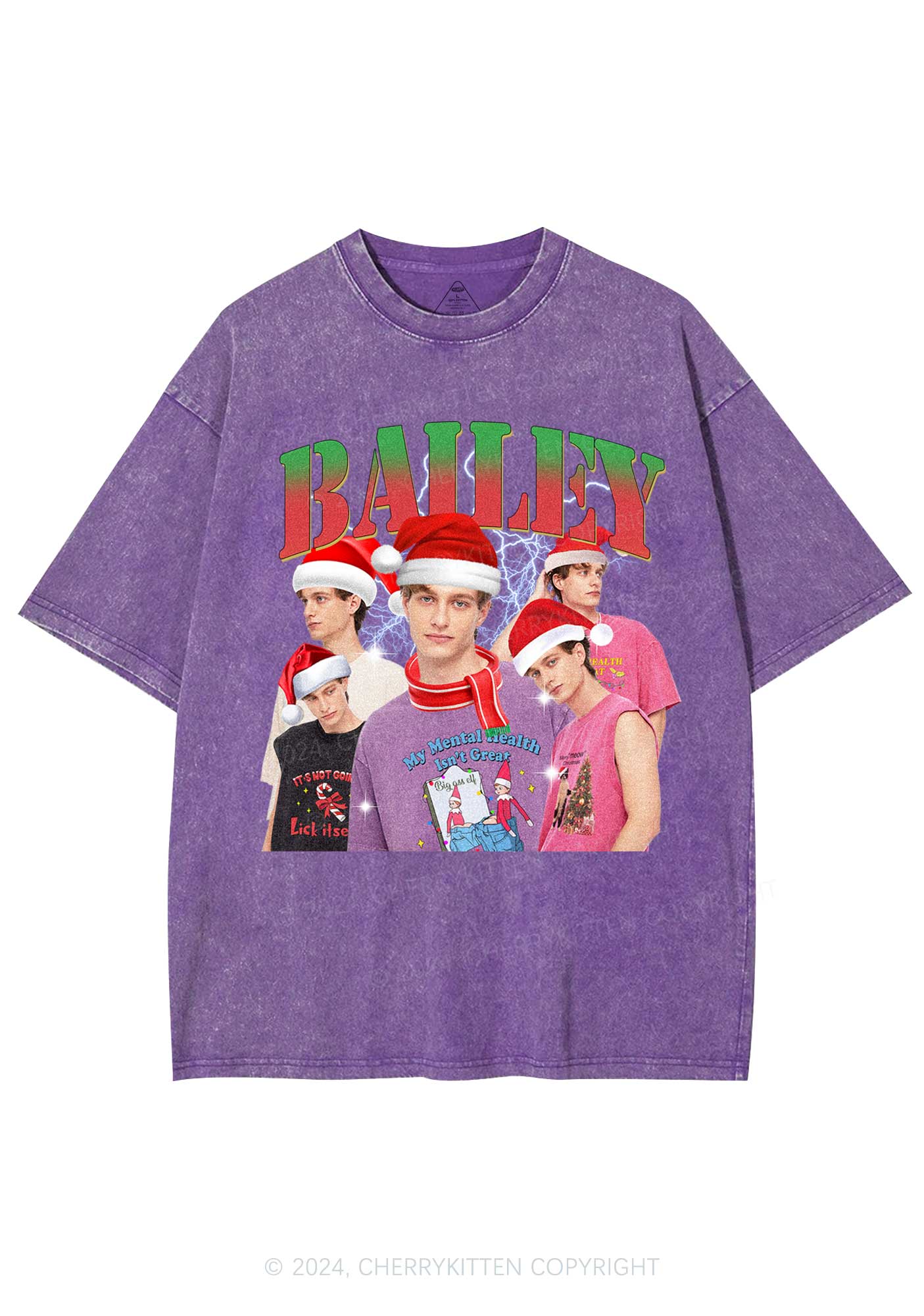 Christmas Custom Portrait Y2K Washed Tee Cherrykitten - Image 6