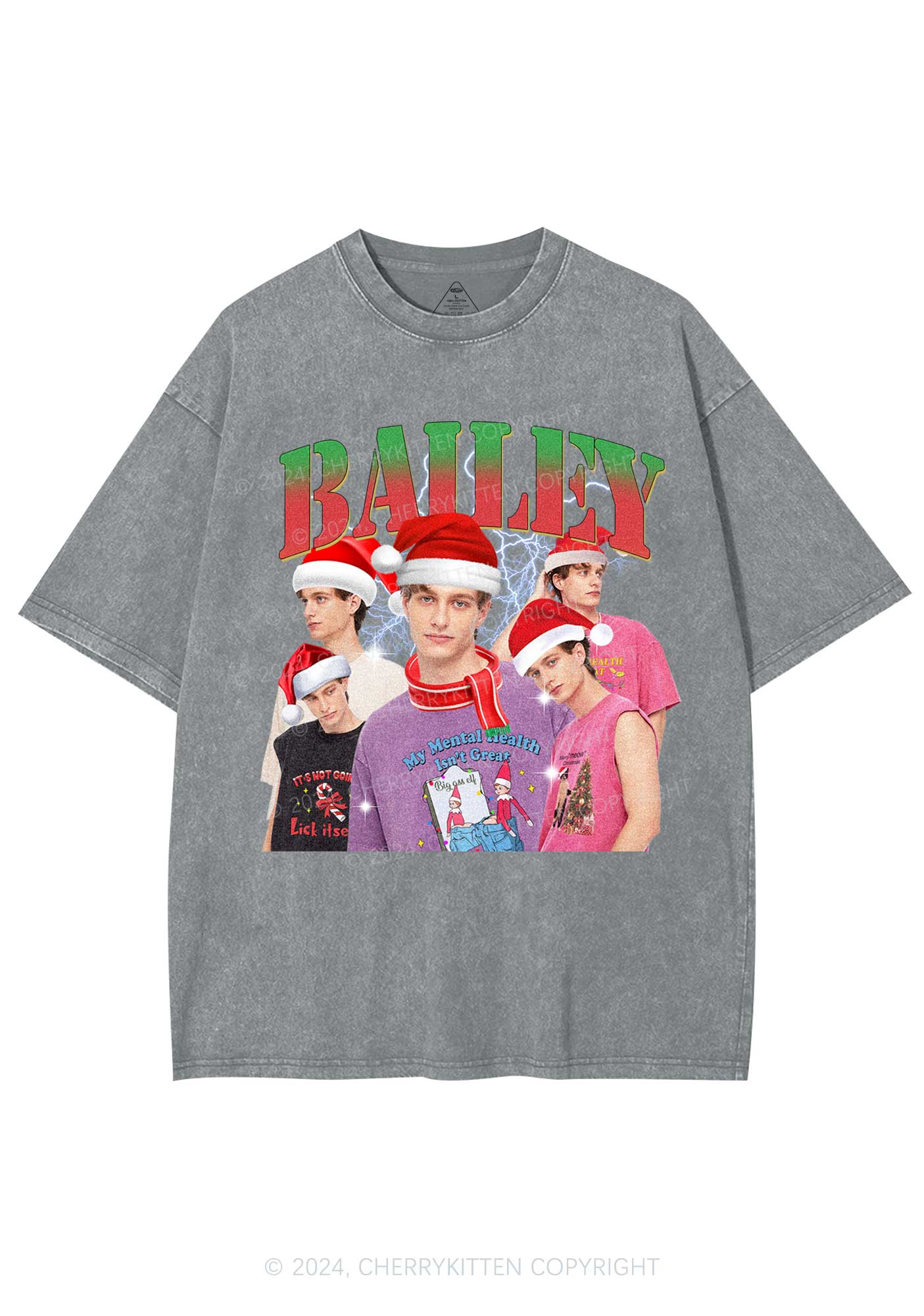 Christmas Custom Portrait Y2K Washed Tee Cherrykitten - Image 7