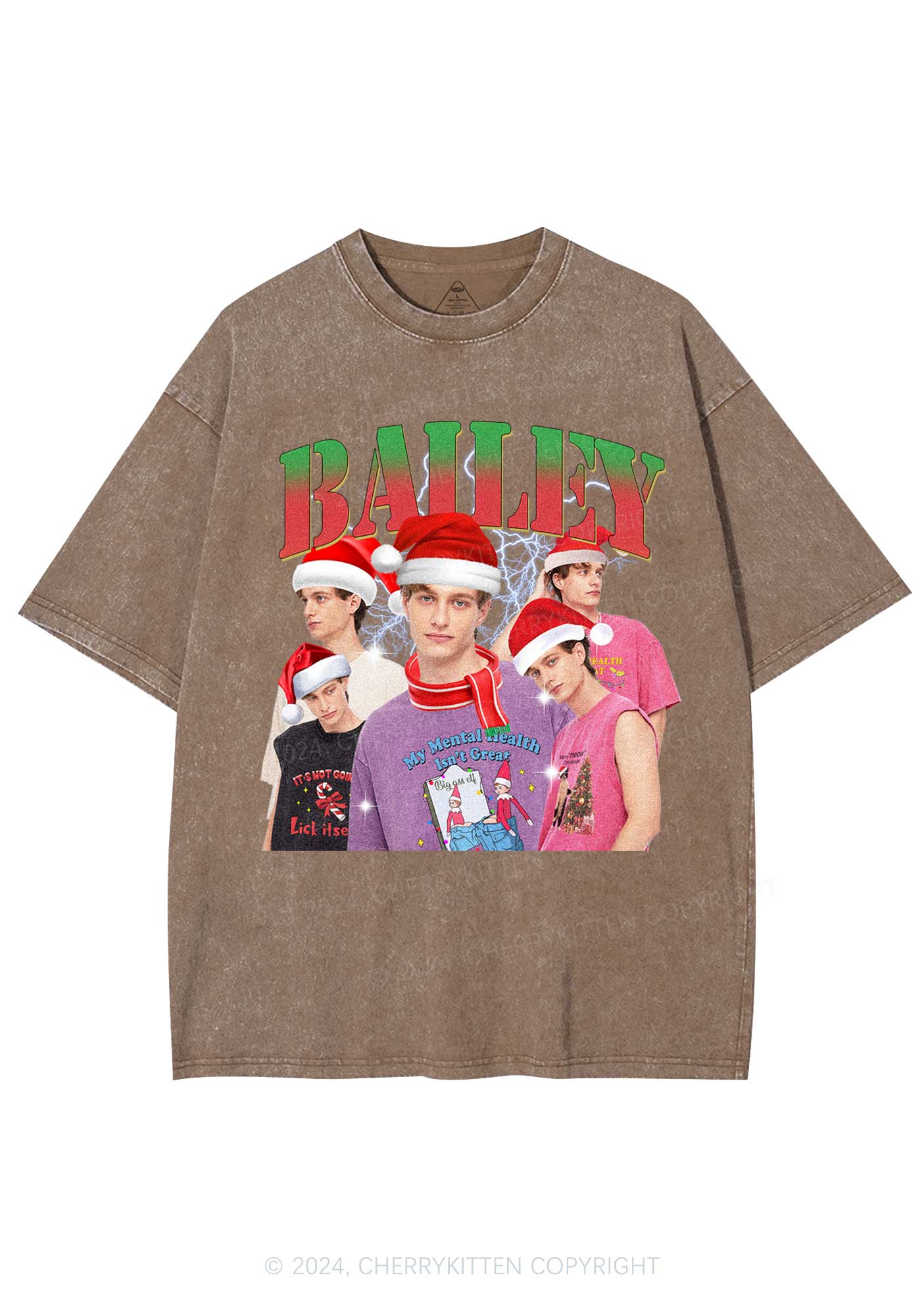 Christmas Custom Portrait Y2K Washed Tee Cherrykitten - Image 8