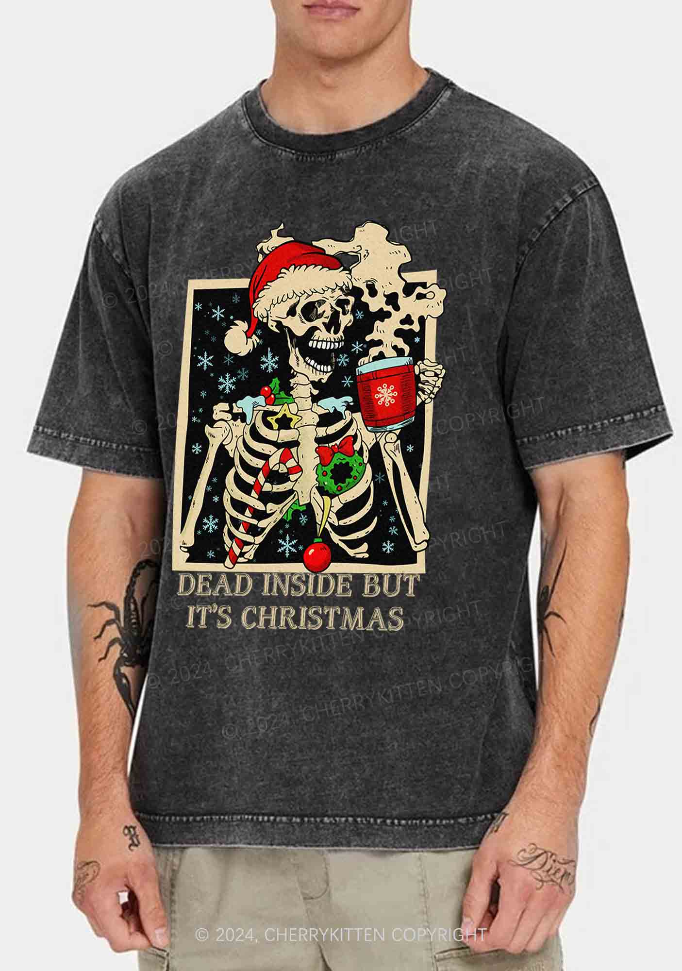Christmas Dead Inside Y2K Washed Tee Cherrykitten - Image 2