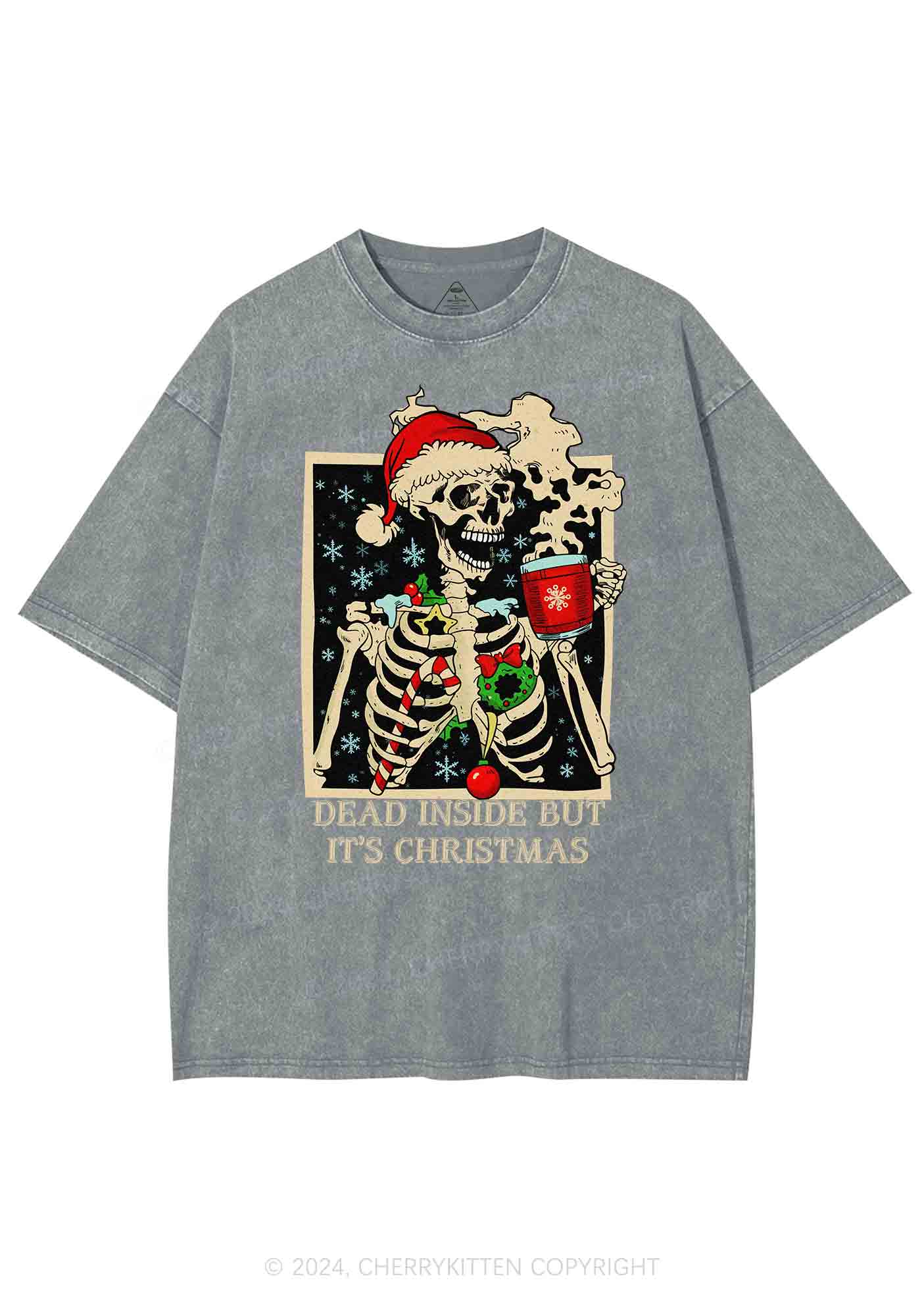 Christmas Dead Inside Y2K Washed Tee Cherrykitten - Image 7
