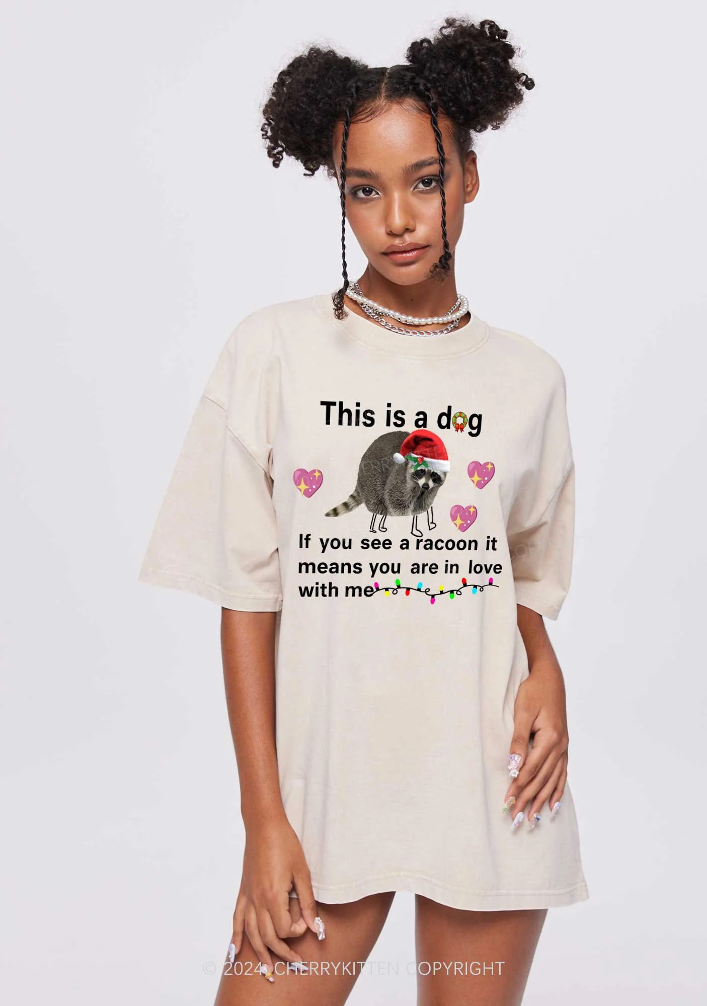 Christmas Dog Racoon Y2K Washed Tee Cherrykitten - Image 2
