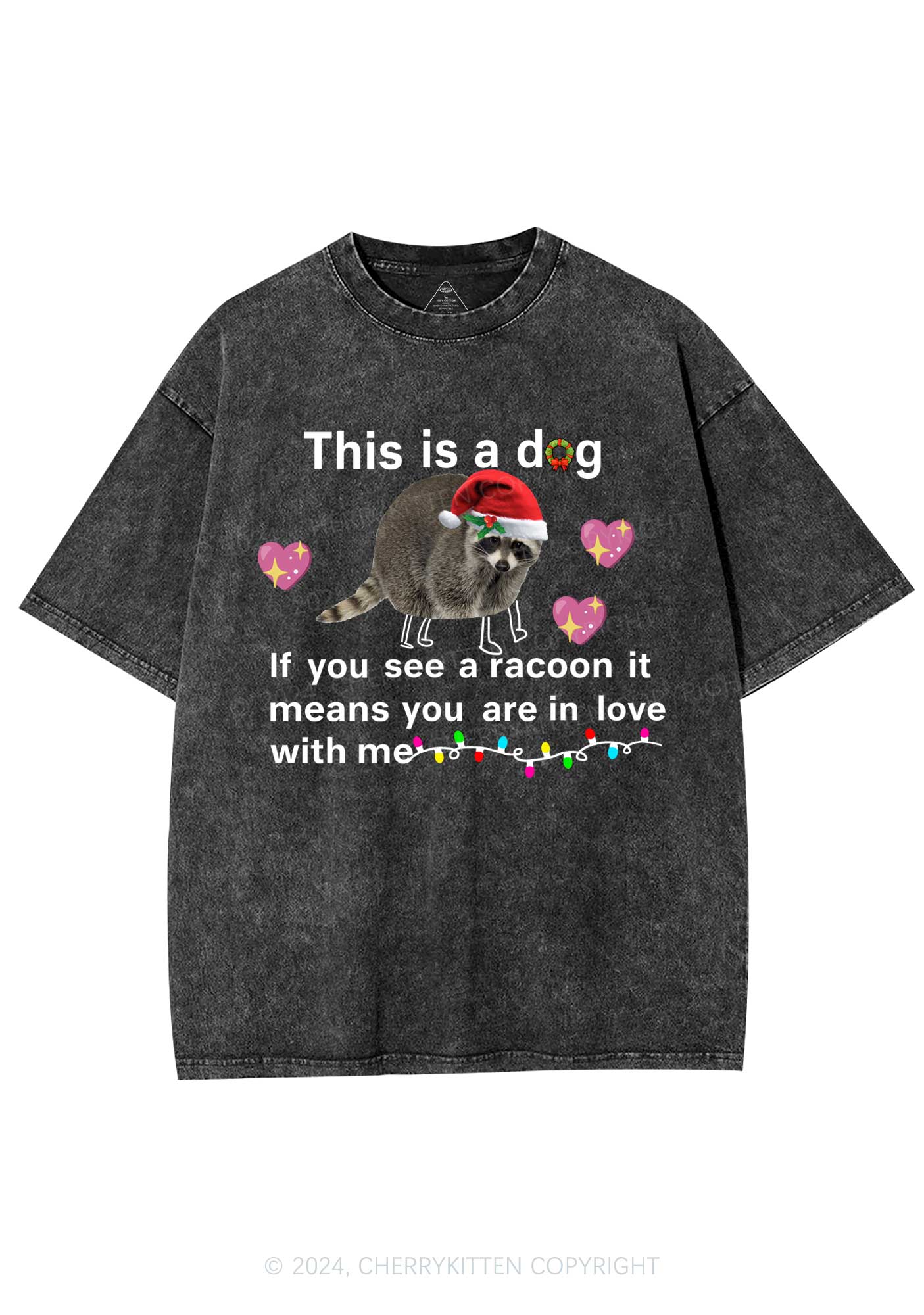 Christmas Dog Racoon Y2K Washed Tee Cherrykitten - Image 4