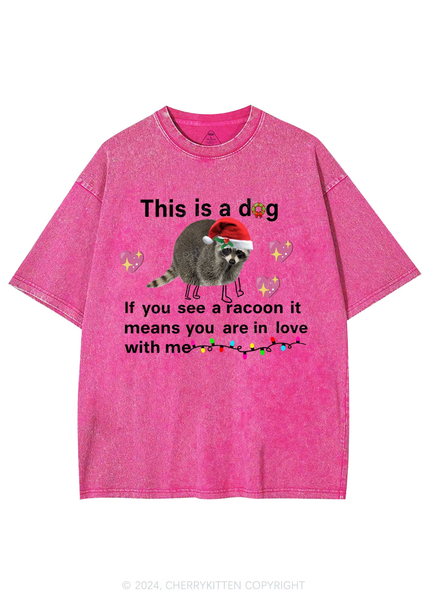 Christmas Dog Racoon Y2K Washed Tee Cherrykitten - Image 5