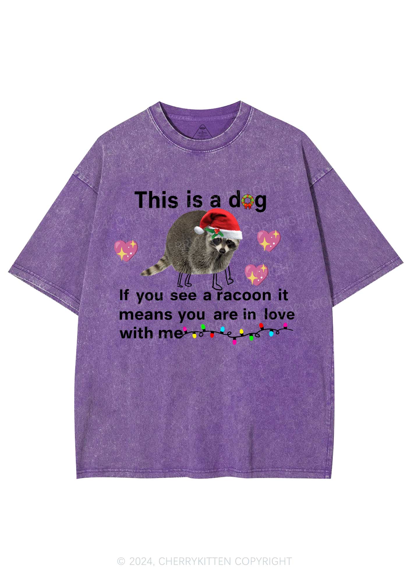 Christmas Dog Racoon Y2K Washed Tee Cherrykitten - Image 6
